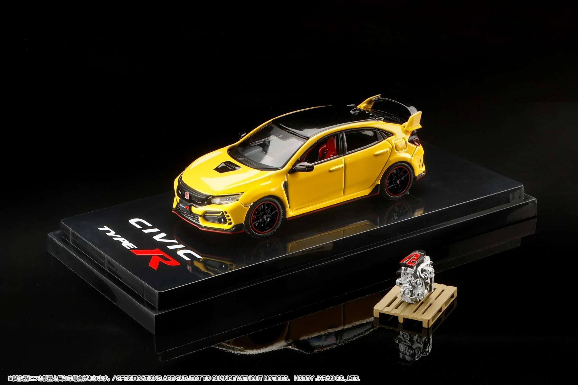 HOBBY JAPAN 1/64  Honda CIVIC Type R Limited Edition (FK8) 2020 with Engine Display Model Sunlight Yellow Ⅱ HJ642055BY - Image 2