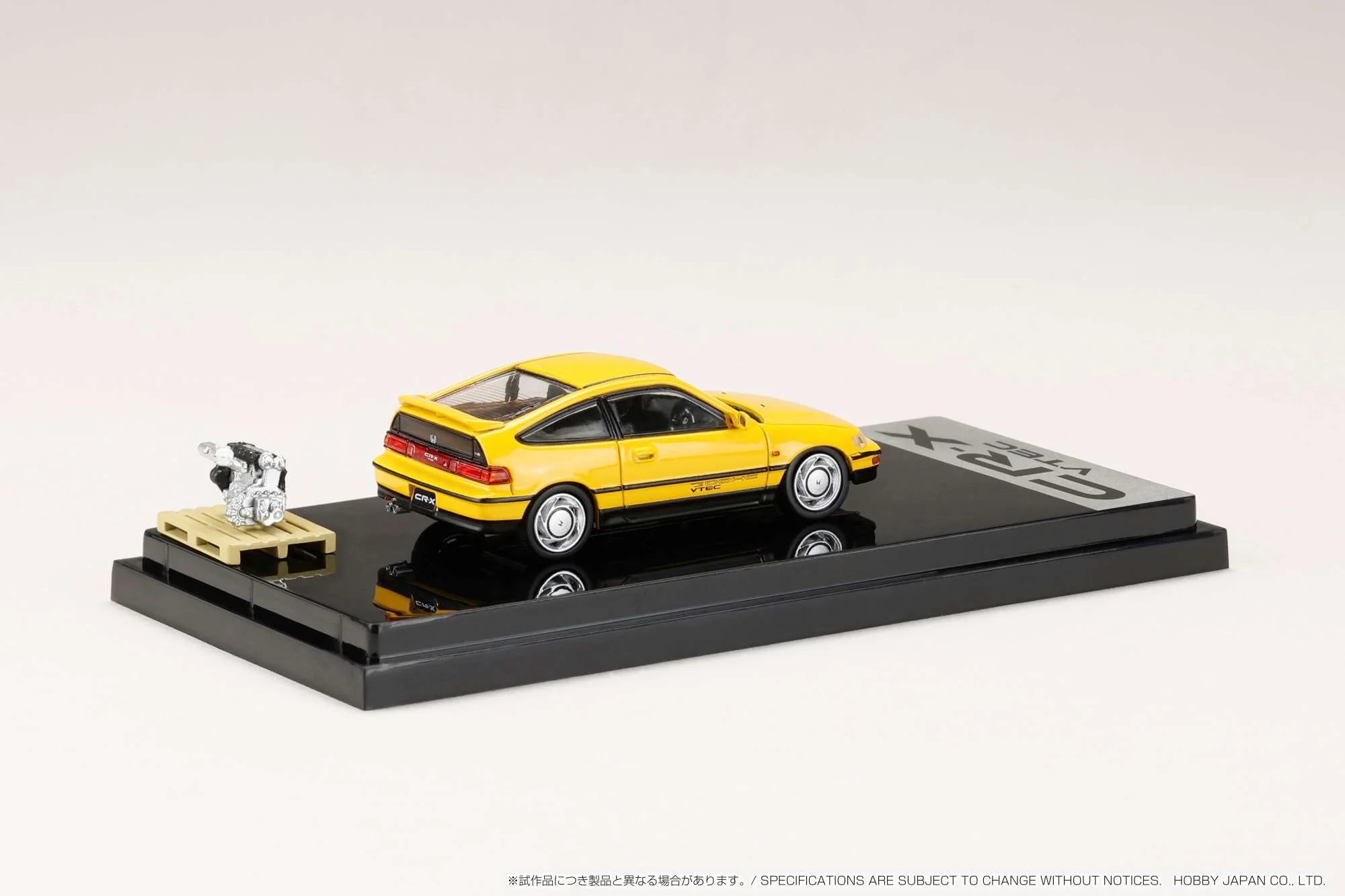 HOBBY JAPAN 1/64 Honda CR-X SiR (EF8) 1989 with Engine Display Model YELLOW HJ642005Y - Image 2
