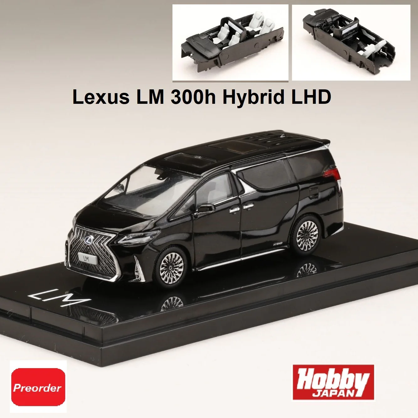 HOBBY JAPAN 1/64  LEXUS LM 300h HYBRID 4 SEATER BLACK with WHITE INTERIOR (LHD) HJ641022CAWB - Image 7