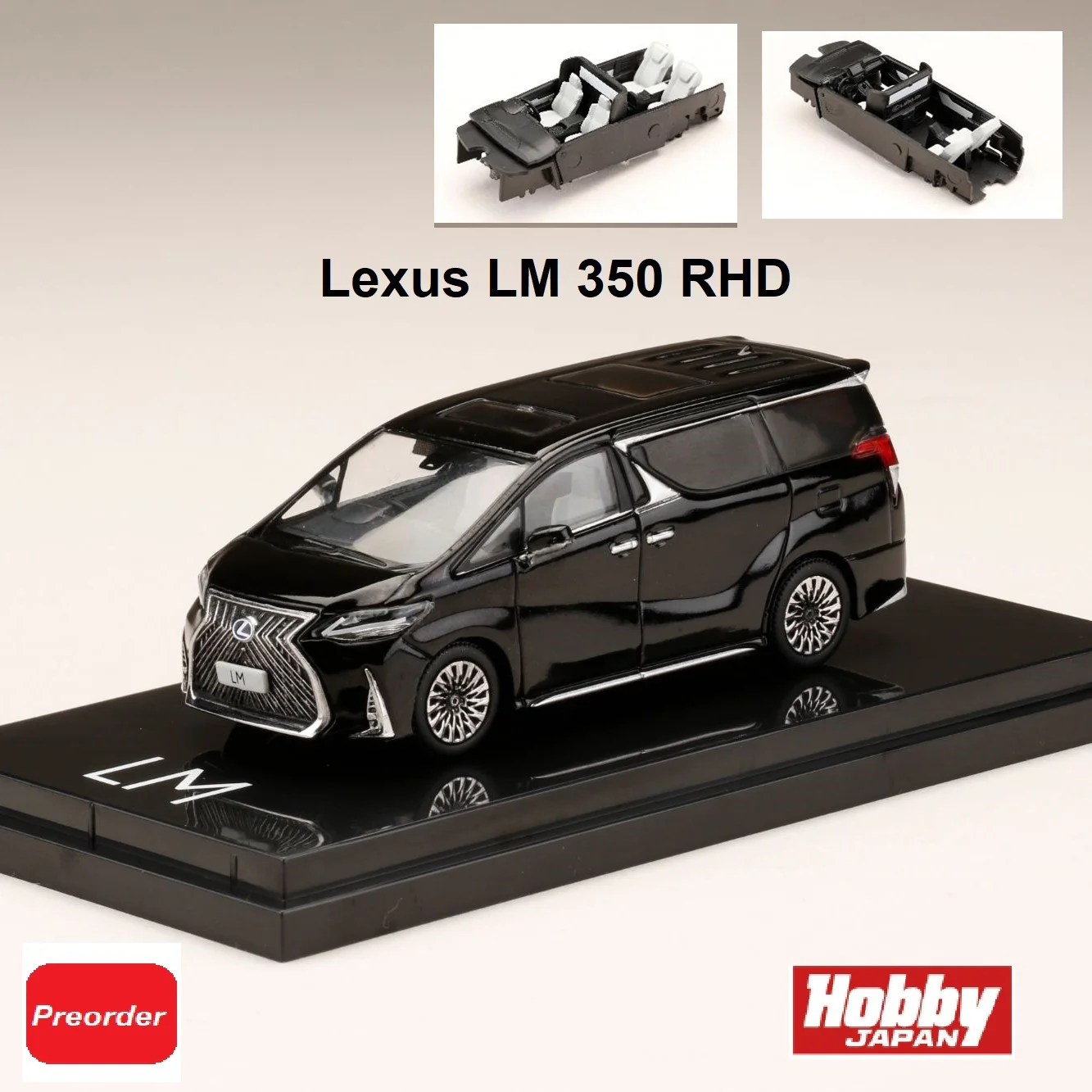 HOBBY JAPAN 1/64 LEXUS LM 350 4 SEATER BLACK with WHITE INTERIOR (RHD) HJ641022HAWB - Image 7