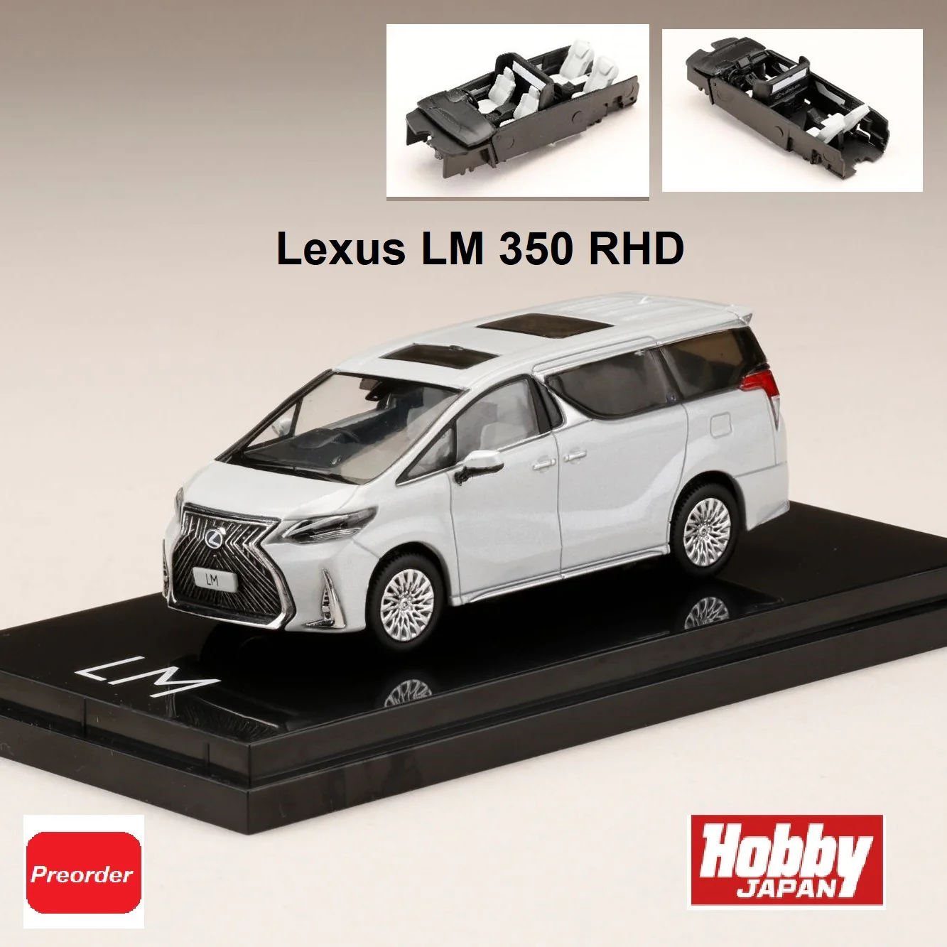 HOBBY JAPAN 1/64 LEXUS LM 350 4 SEATER WHITE with WHITE INTERIOR (RHD) HJ641022HAWW - Image 7