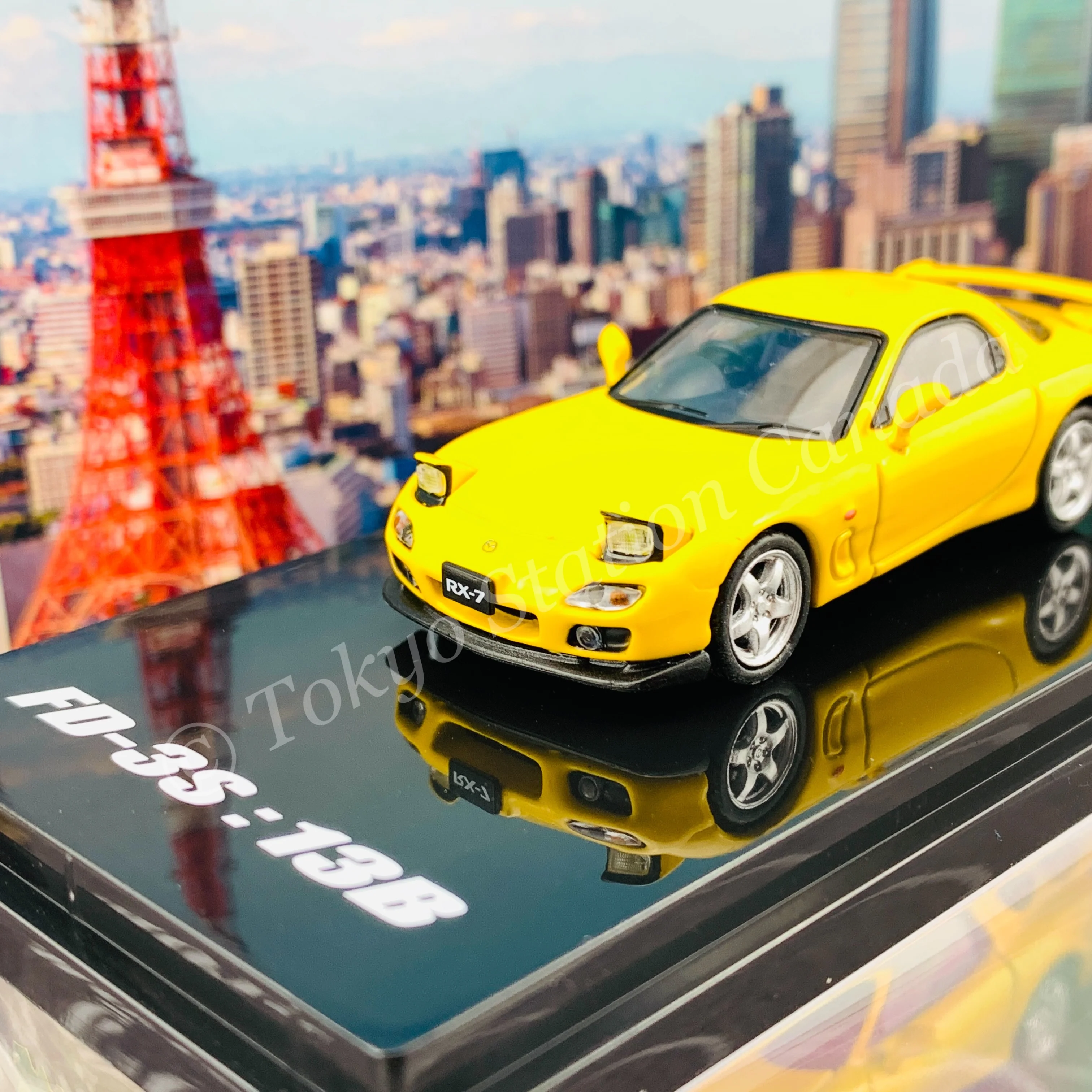HOBBY JAPAN 1/64 Mazda RX-7 (FD3S) TYPE RS With Engine Display Model Sunburst Yellow HJ642007FY - Image 2