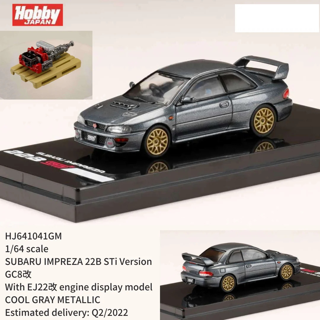 HOBBY JAPAN 1/64 SUBARU IMPREZA 22B STi Version (GC8改) Gray Metallic with Engine HJ641041GM
