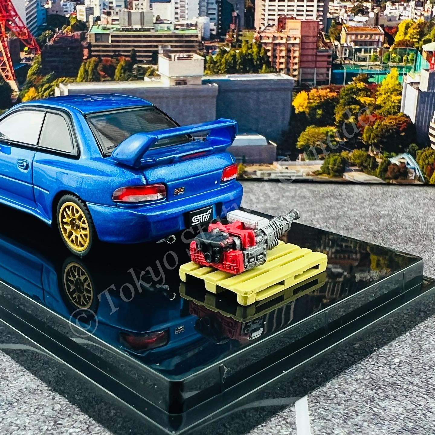 HOBBY JAPAN 1/64 SUBARU IMPREZA 22B STi Version (GC8改) Sonic Blue with Engine HJ641041BL - Image 5