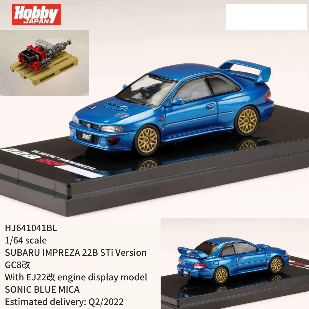 HOBBY JAPAN 1/64 SUBARU IMPREZA 22B STi Version (GC8改) Sonic Blue with Engine HJ641041BL - Image 7