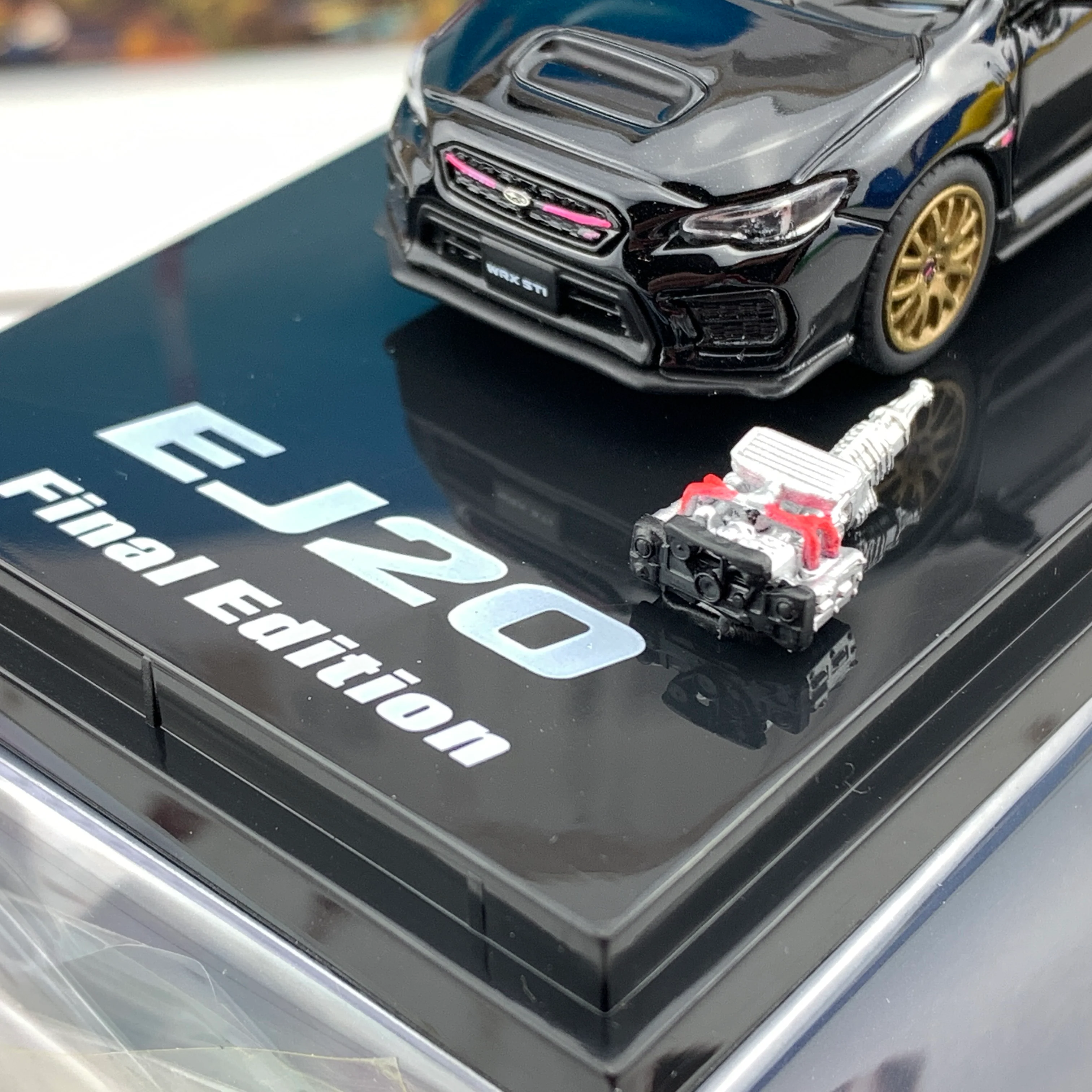 HOBBY JAPAN 1/64  SUBARU WRX STI EJ20 Final Edition with EJ20 Engine Display Model Black HJ641021FBK - Image 6