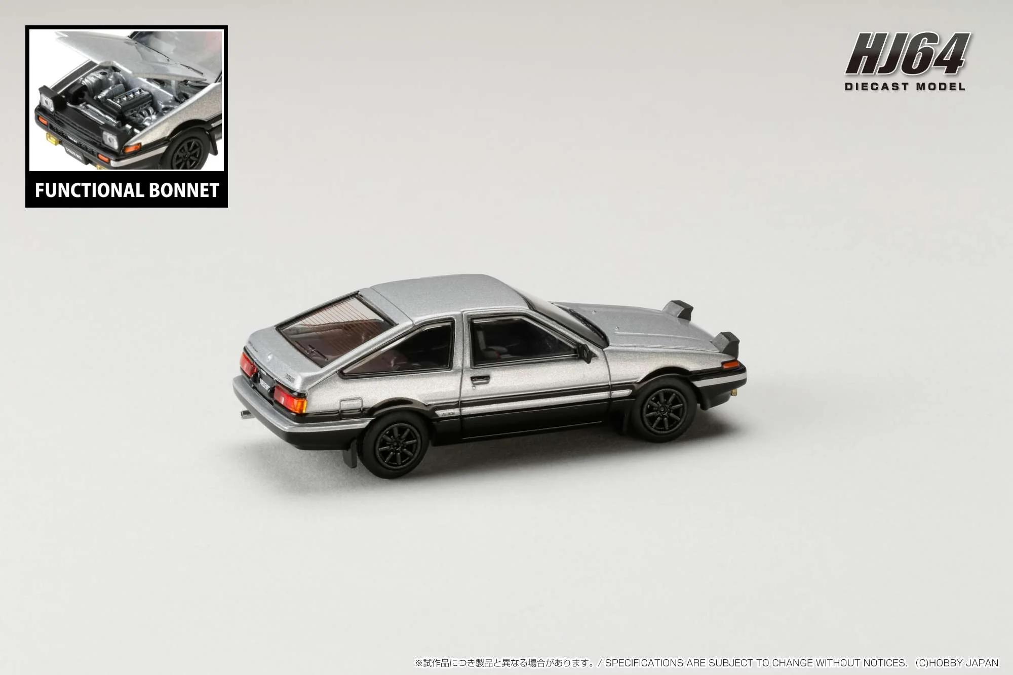 HOBBY JAPAN 1/64 Toyota SPRINTER TRUENO GT APEX (AE86) JDM Style Silver/Black HJ641052ASB - Image 3