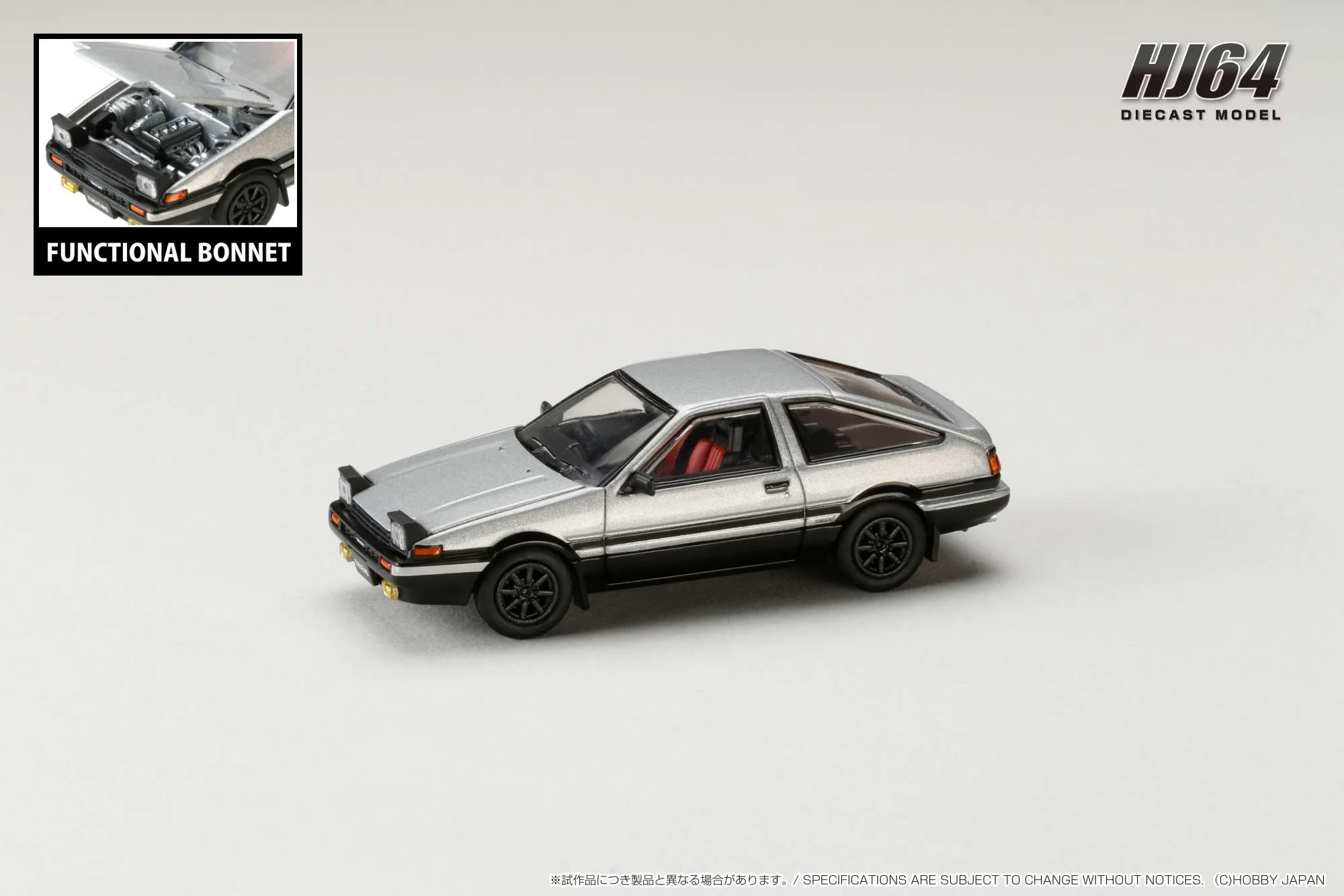 HOBBY JAPAN 1/64 Toyota SPRINTER TRUENO GT APEX (AE86) JDM Style Silver/Black HJ641052ASB - Image 4