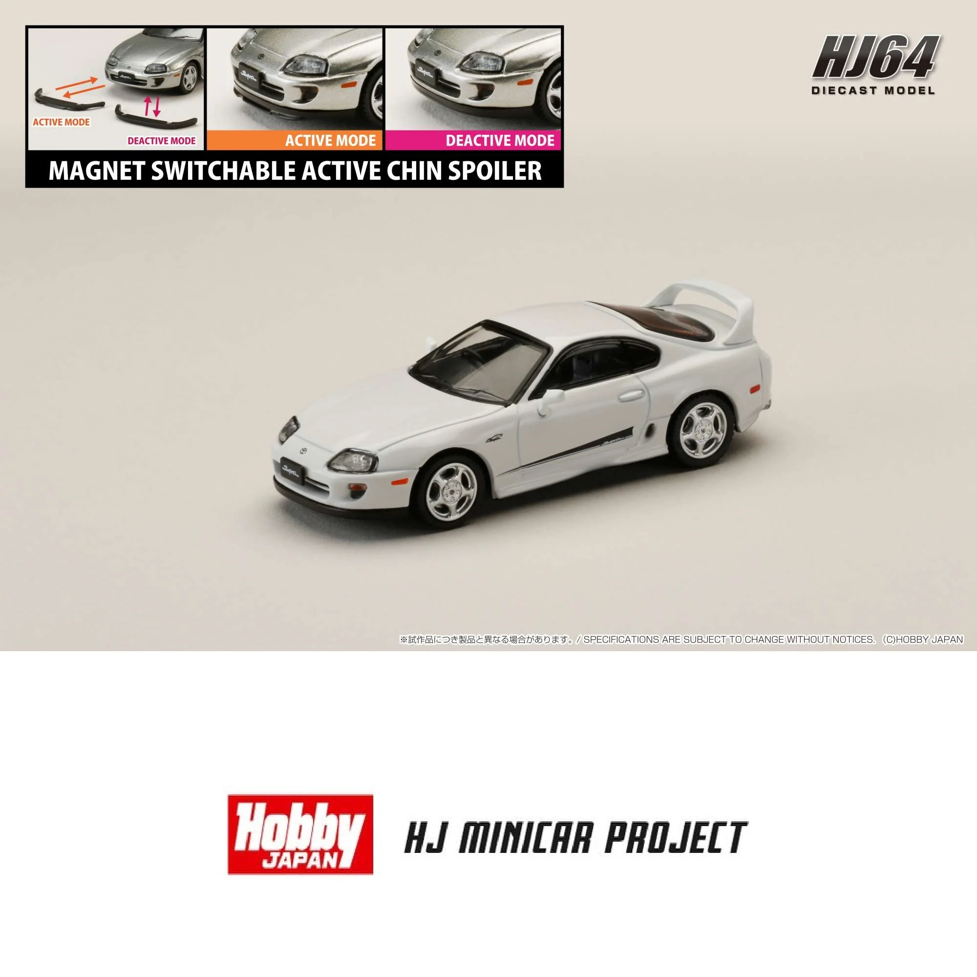 HOBBY JAPAN 1/64 Toyota SUPRA RZ (JZA80) GENUINE CUSTOMIZED VERSION with Active Spoiler Parts White HJ643042W