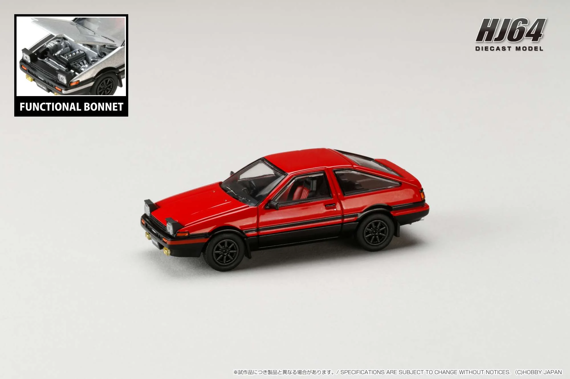 HOBBY JAPAN 1/64 Toyota SPRINTER TRUENO GT APEX (AE86) JDM Style Red/Black HJ641052ARB - Image 2