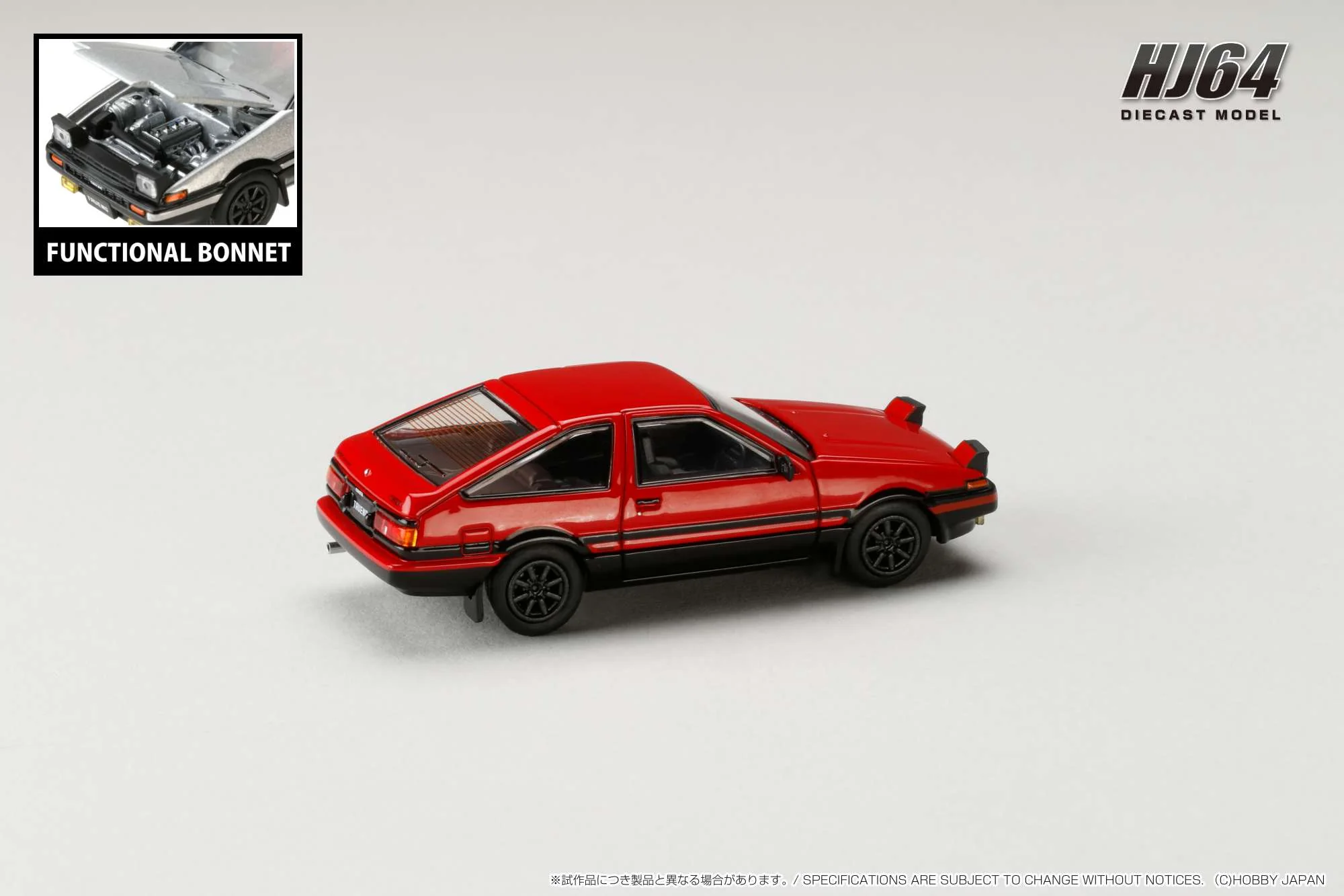 HOBBY JAPAN 1/64 Toyota SPRINTER TRUENO GT APEX (AE86) JDM Style Red/Black HJ641052ARB - Image 4