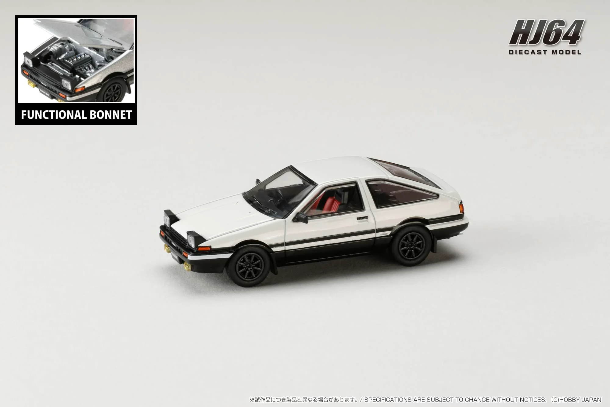 HOBBY JAPAN 1/64 Toyota SPRINTER TRUENO GT APEX (AE86) JDM Style White/Black HJ641052AWB - Image 2