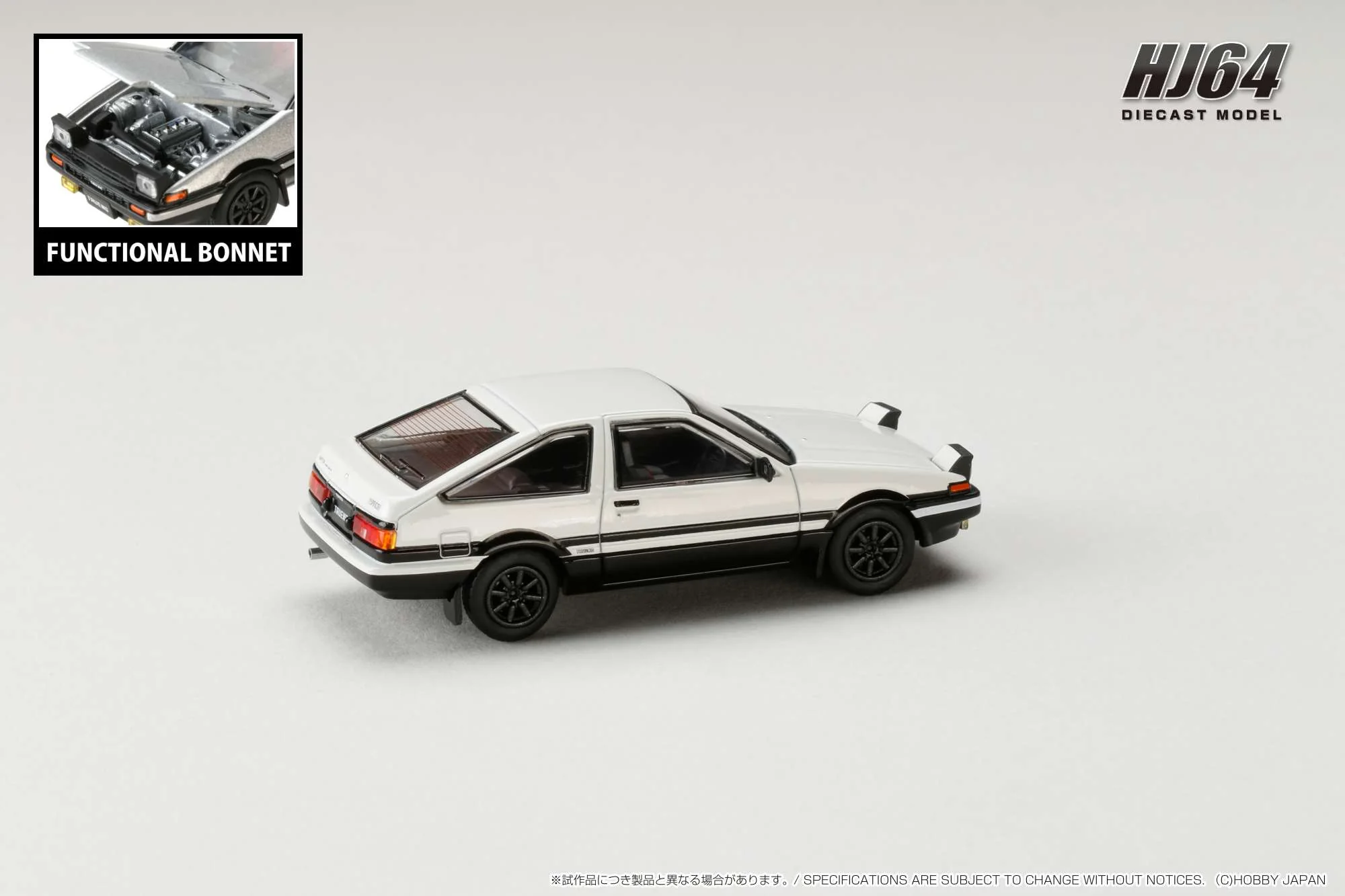 HOBBY JAPAN 1/64 Toyota SPRINTER TRUENO GT APEX (AE86) JDM Style White/Black HJ641052AWB - Image 4