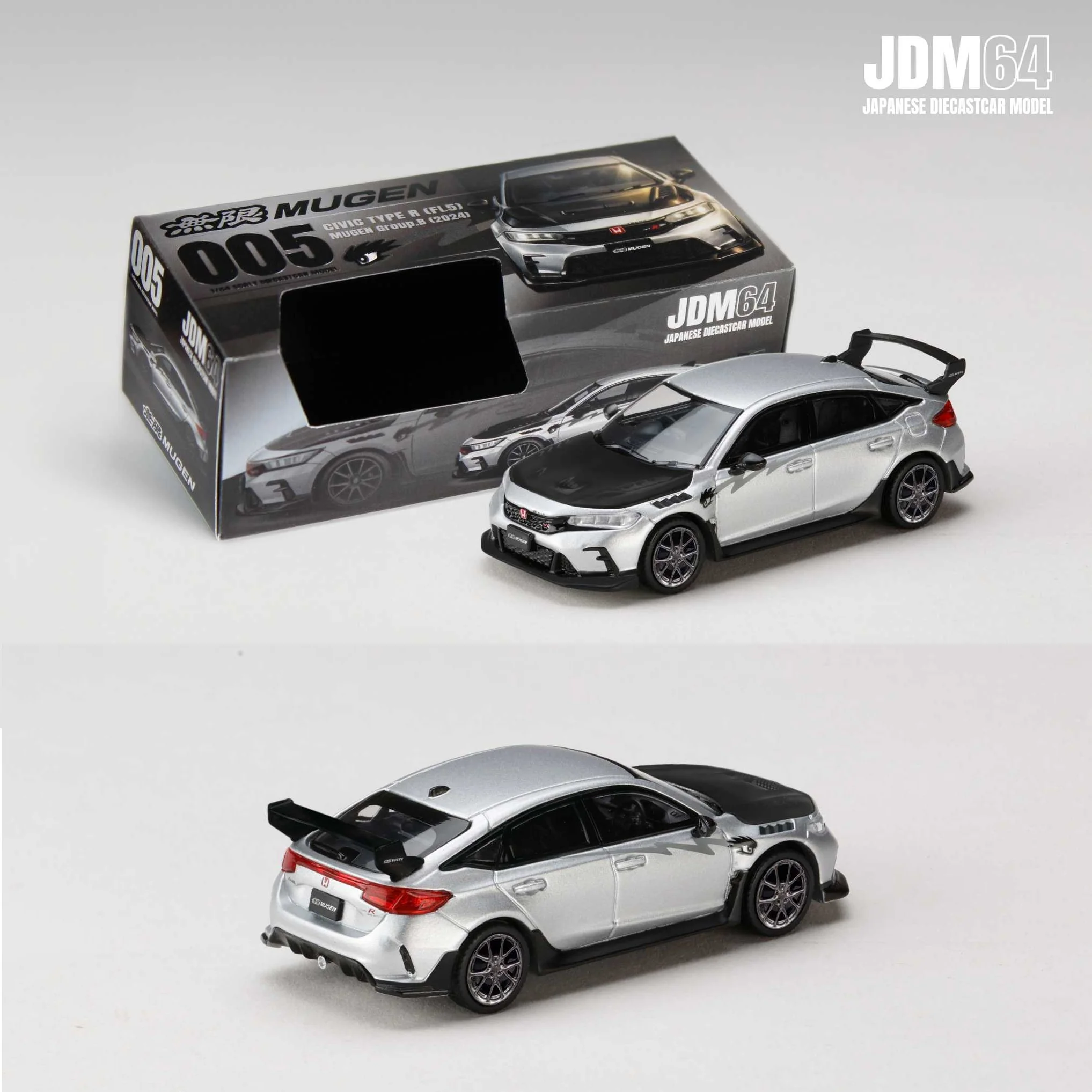 PREORDER HOBBY JAPAN JDM64 1/64 Civic Type R (FL5) Mugen Group.B 2024 - MATTE SILVER HJDM005B-33 (Approx. Release Date : Q3 2026 subjects to the manufacturer's final decision)