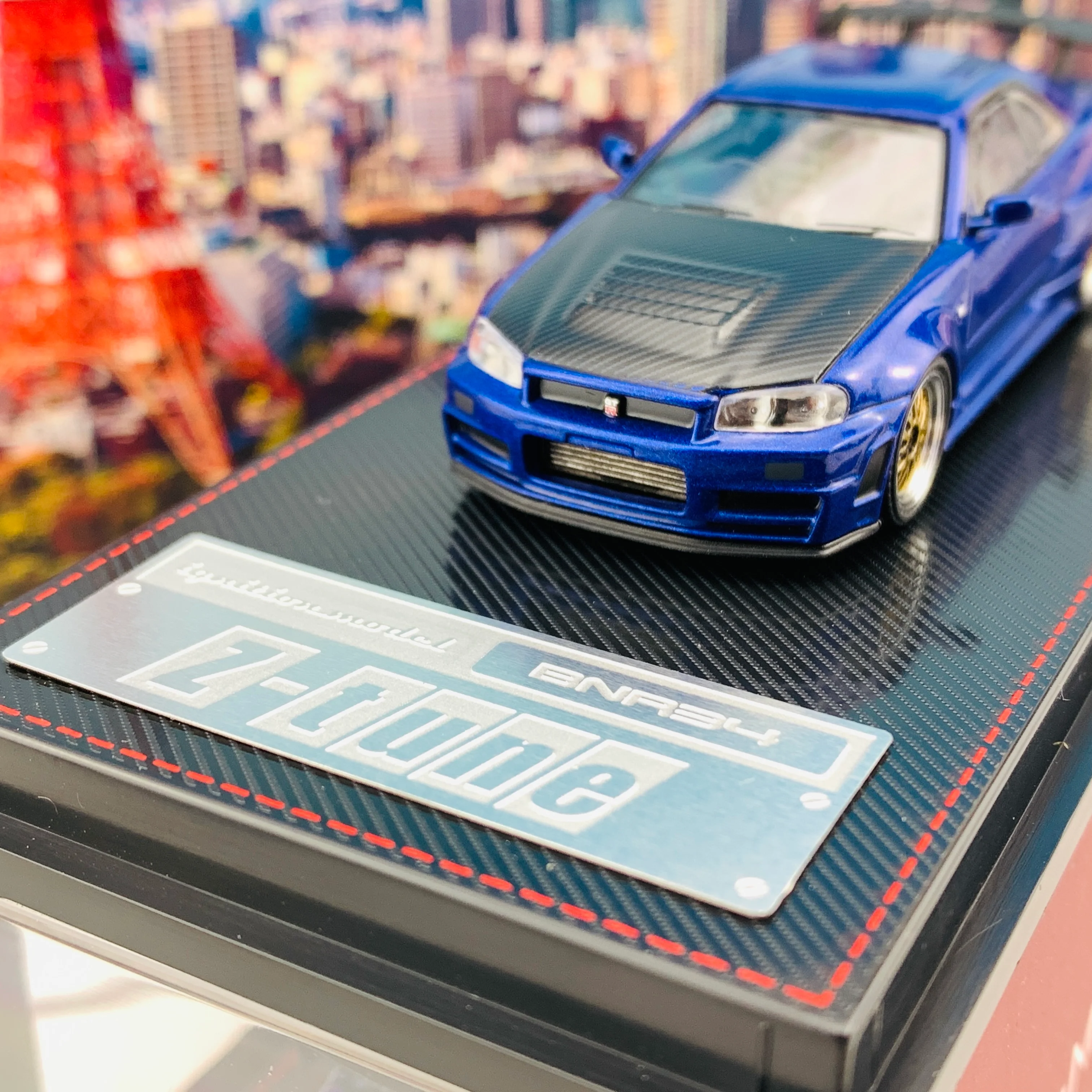 Ignition Model 1/64 Nismo R34 GTR Z-tune Blue Metallic with Carbon Bonnet and GT Wing IG1869 - Image 3