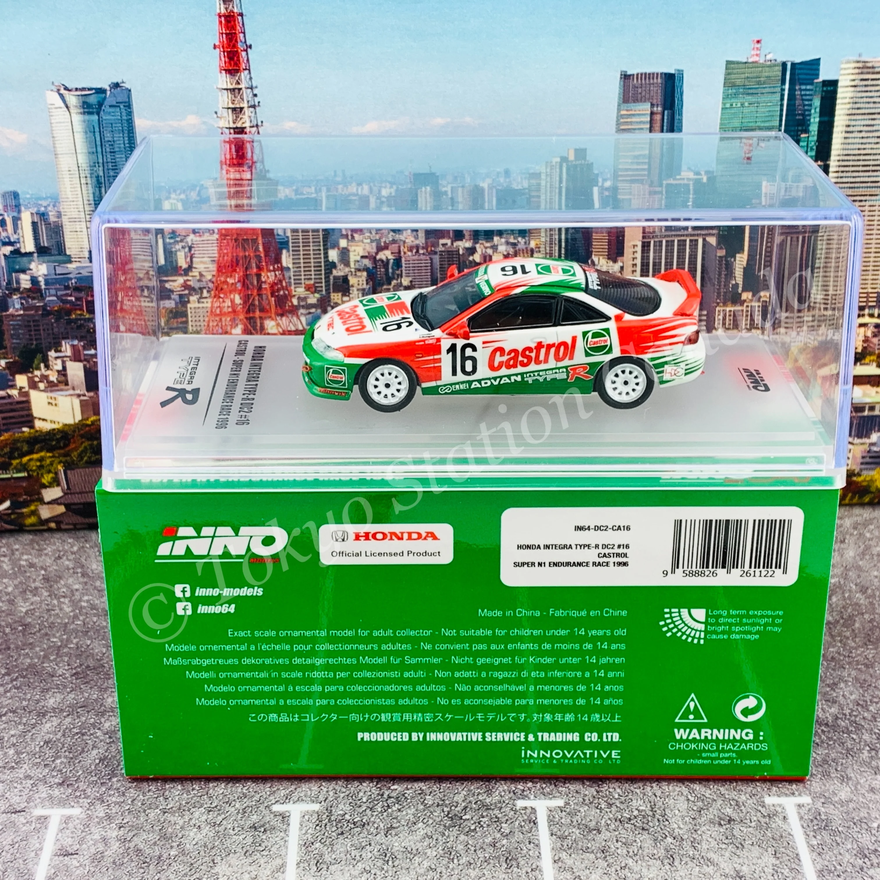 INNO64 1/64 HONDA INTEGRA TYPE-R DC2 #16 CASTROL SUEPR N1 ENDURANCE RACE 1996 IN64-DC2-CA16 - Image 6