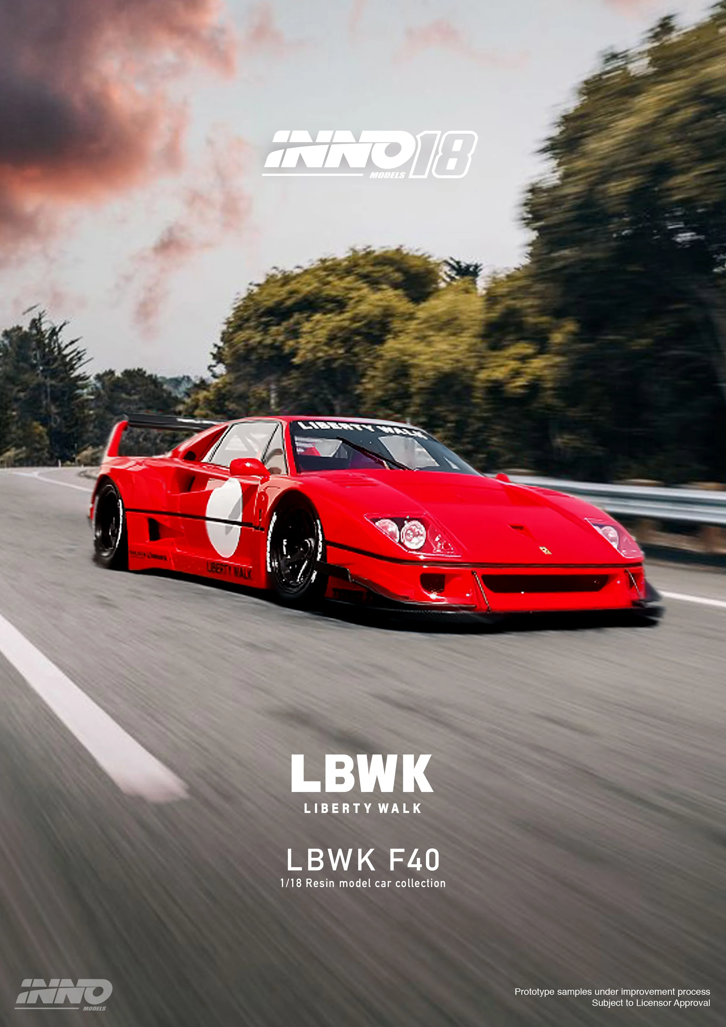 INNO18 1/18 RESIN LBWK F40 RED IN18R-LBWKF40-RED - Image 2