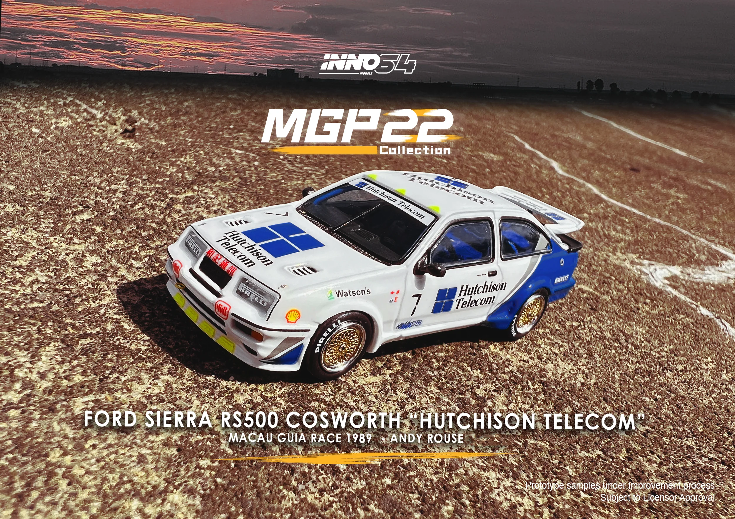 INNO64 1/64 FORD SIERRA RS500 CORSWOTH #7 "Hutchison Telecom" Macau Guia Race 1989 Macau Grand Prix 2022 Special Edition IN64-RS500-MGP22HT - Image 2