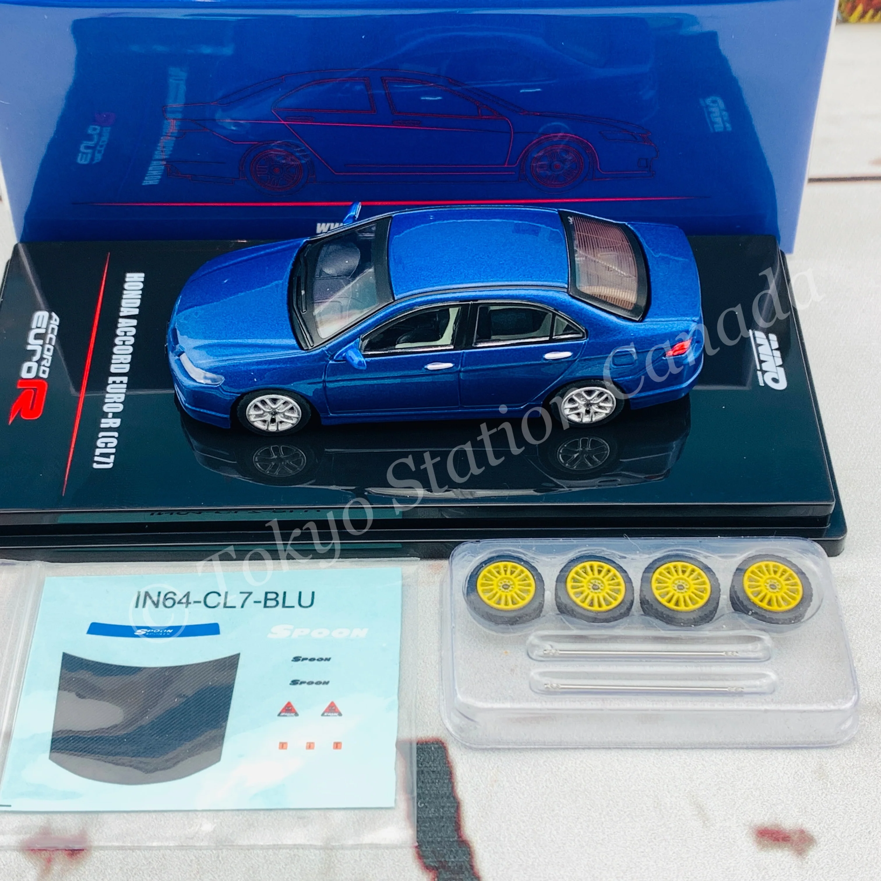 INNO64 1/64 HONDA ACCORD Euro-R (CL7) Artic Blue Pearl W/ Extra Wheels & Extra Water Decals IN64-CL7-BLU - Image 6