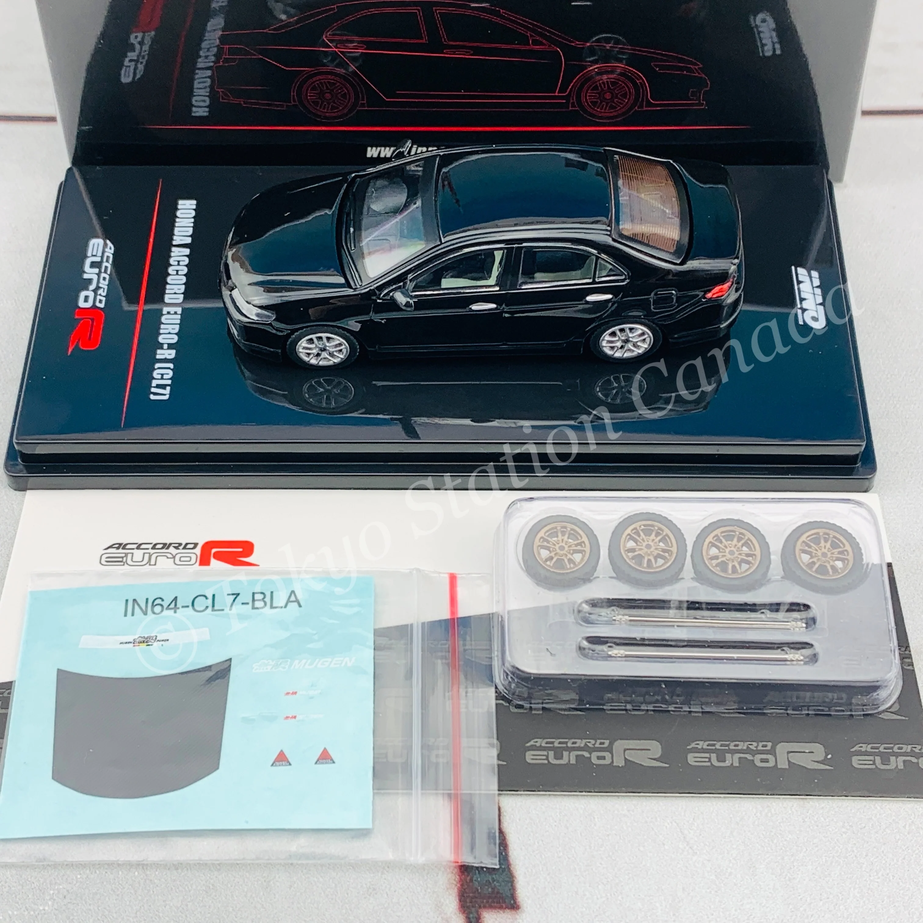 INNO64 1/64 HONDA ACCORD Euro-R (CL7) Nighthawk Black Pearl  W/ Extra Wheels & Extra Water Decals IN64-CL7-BLA - Image 6