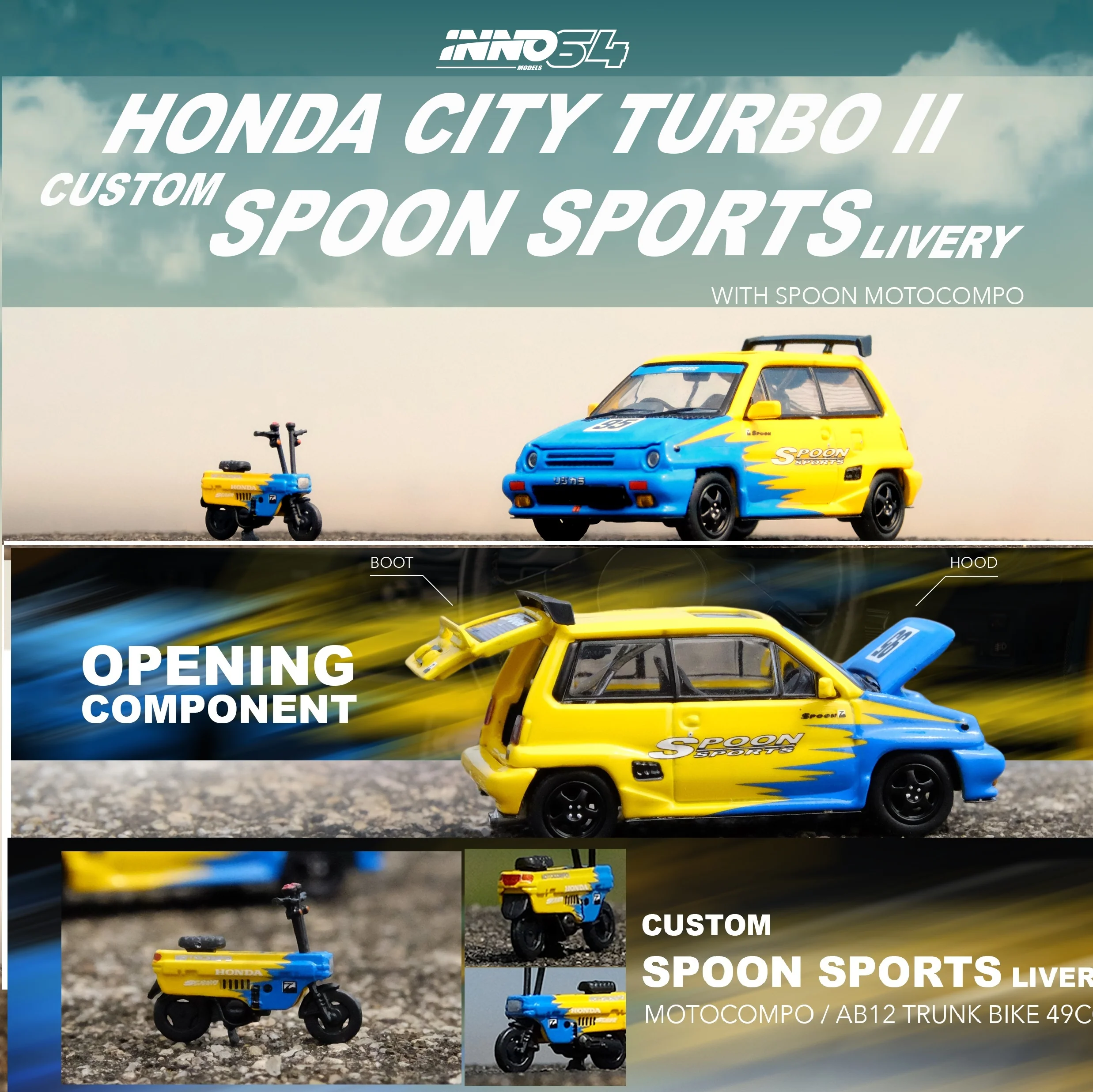 INNO64 1/64 HONDA CITY TURBO II "SPOON SPORTS" Custom Livery  With MOTOCOMPO IN64-CITYII-SP - Image 8