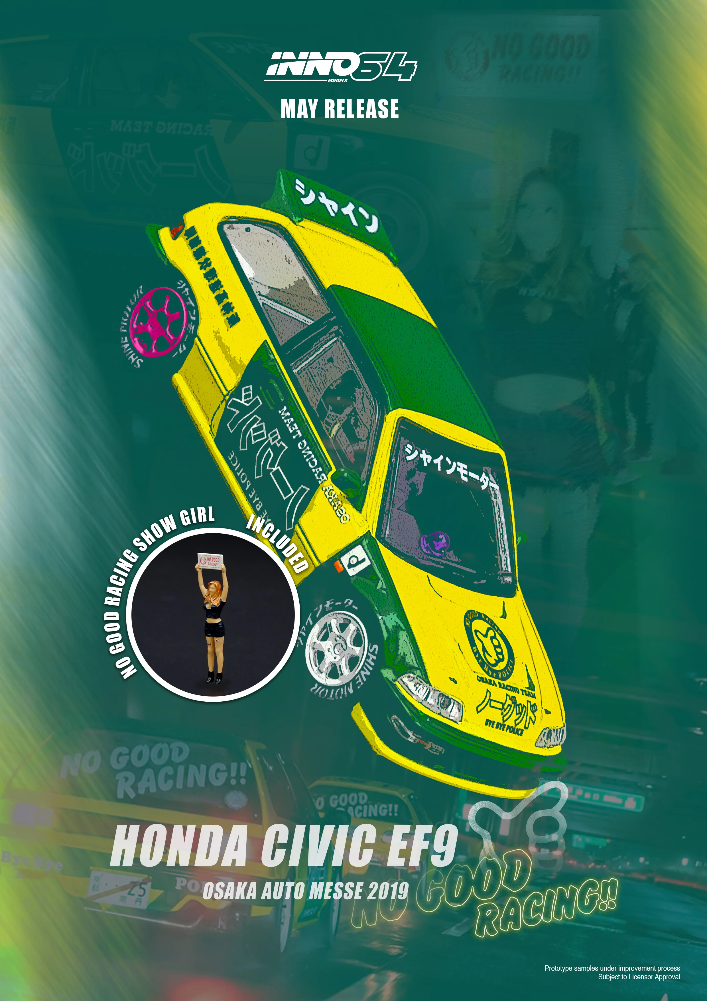 INNO64 1/64 HONDA CIVIC EF9 "NO GOOD RACING" OSAKA AUTO MESSE 2019 With Figure IN64-EF9-JDM13 - Image 2