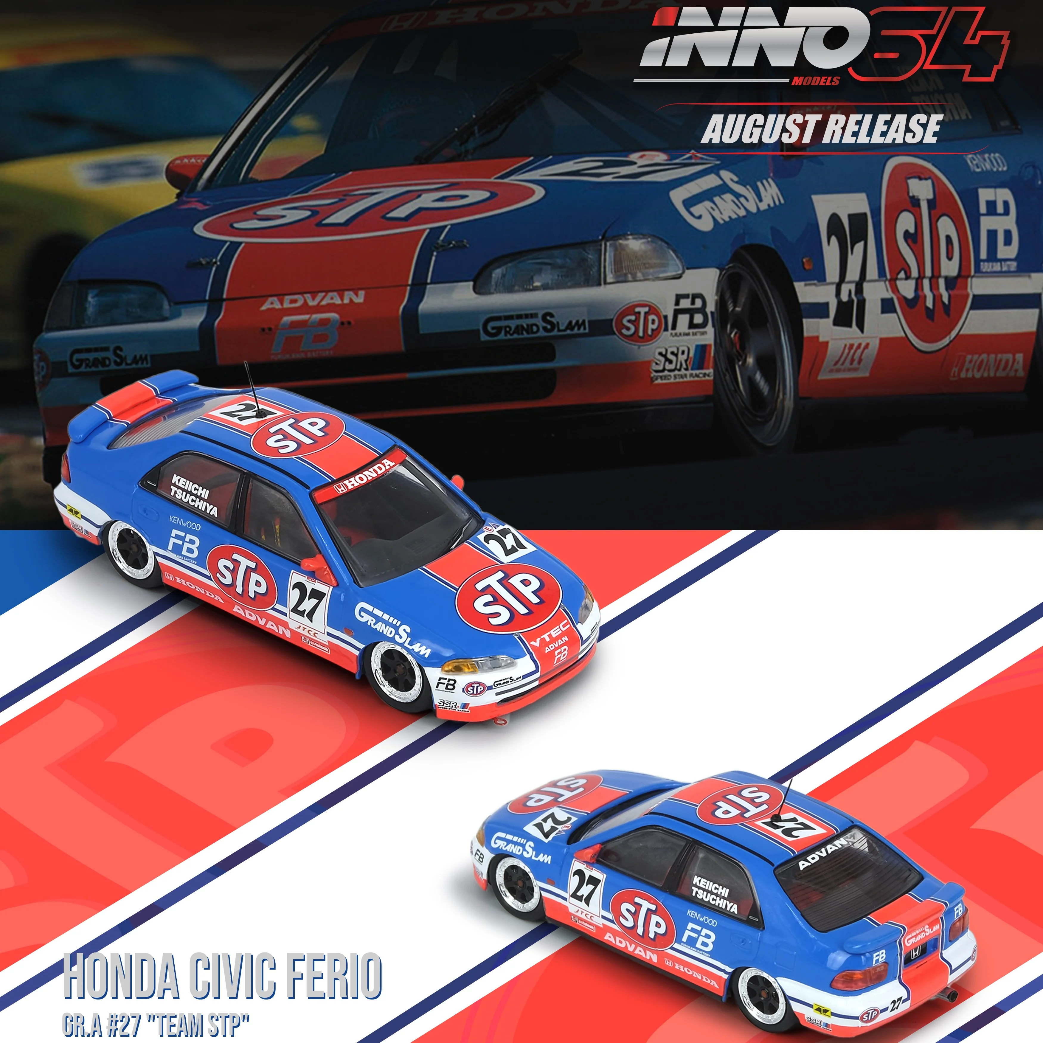 INNO64 1/64 HONDA CIVIC Ferio EG9 Gr.A #27 "TEAM STP" JTCC 1994 IN64-EG9-STP94 - Image 6