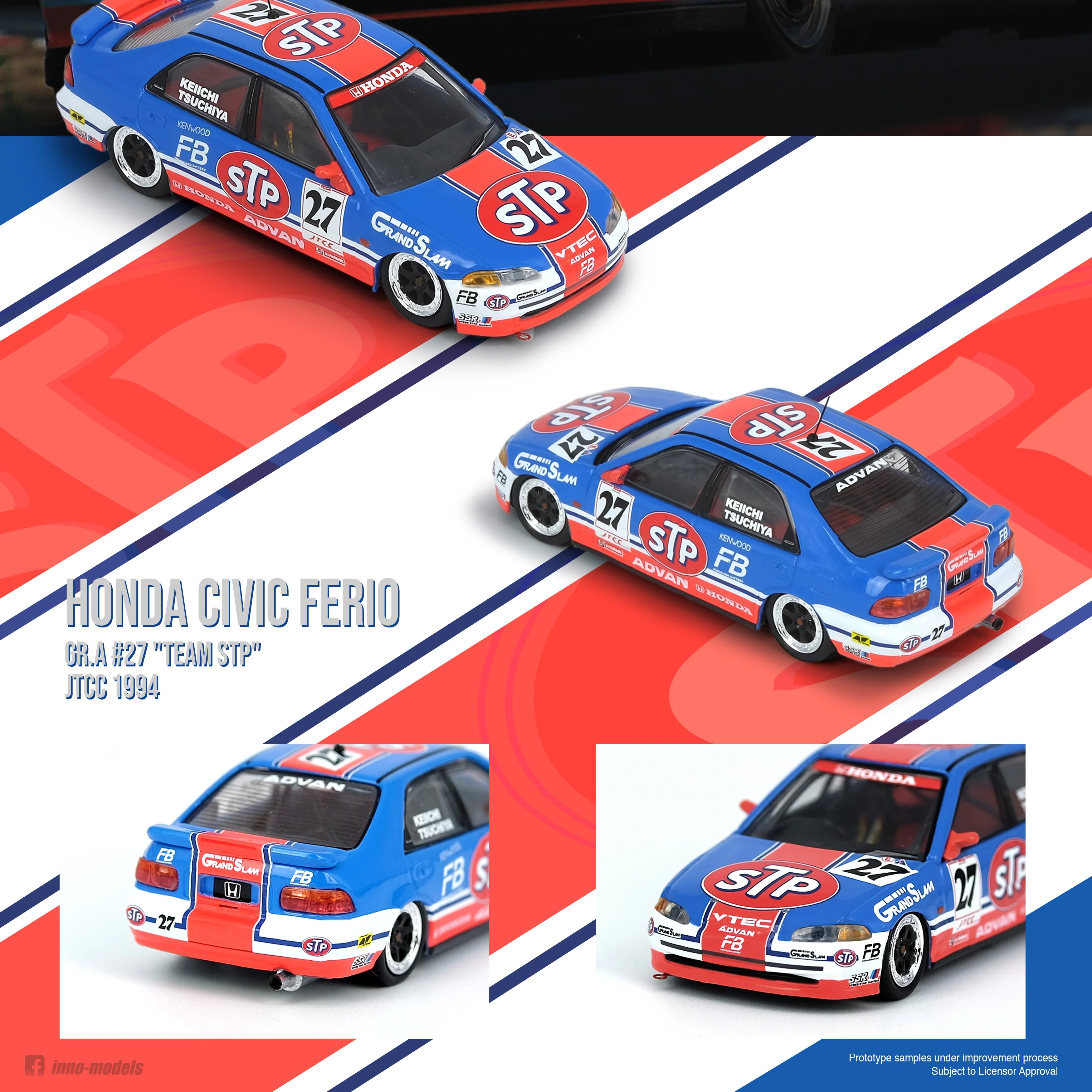 INNO64 1/64 HONDA CIVIC Ferio EG9 Gr.A #27 "TEAM STP" JTCC 1994 IN64-EG9-STP94 - Image 7