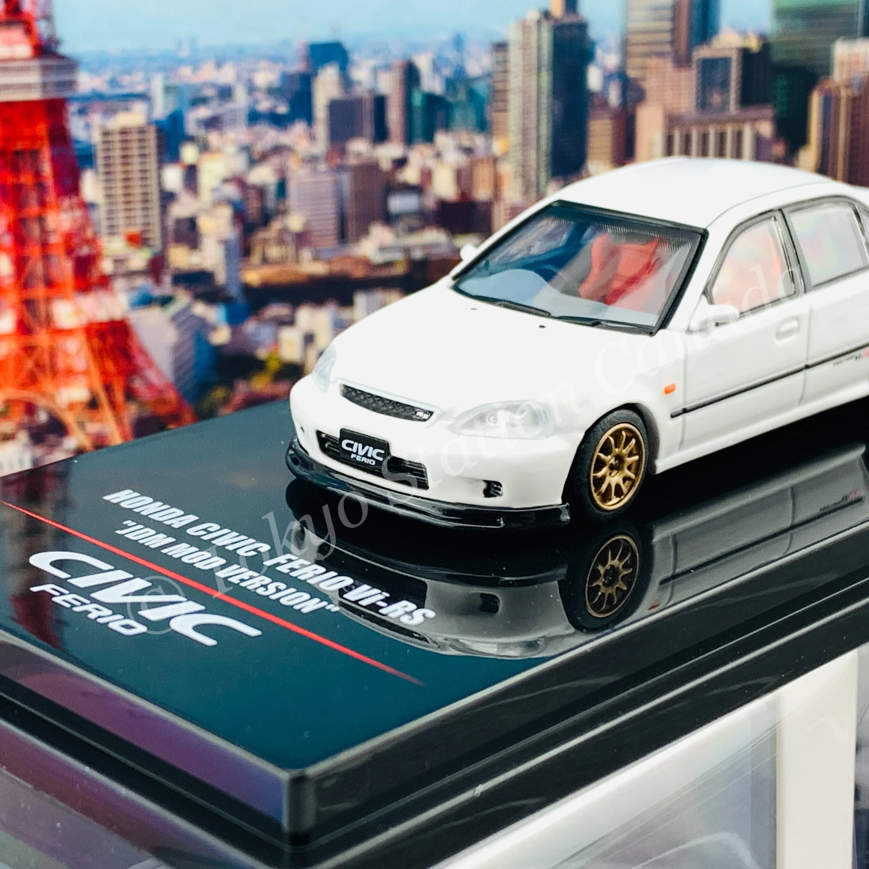 INNO64 1/64 HONDA CIVIC FERIO Vi-RS "JDM MOD VERSION" Championship White With extra wheels and extra decals IN64-EKS-WHI - Image 3