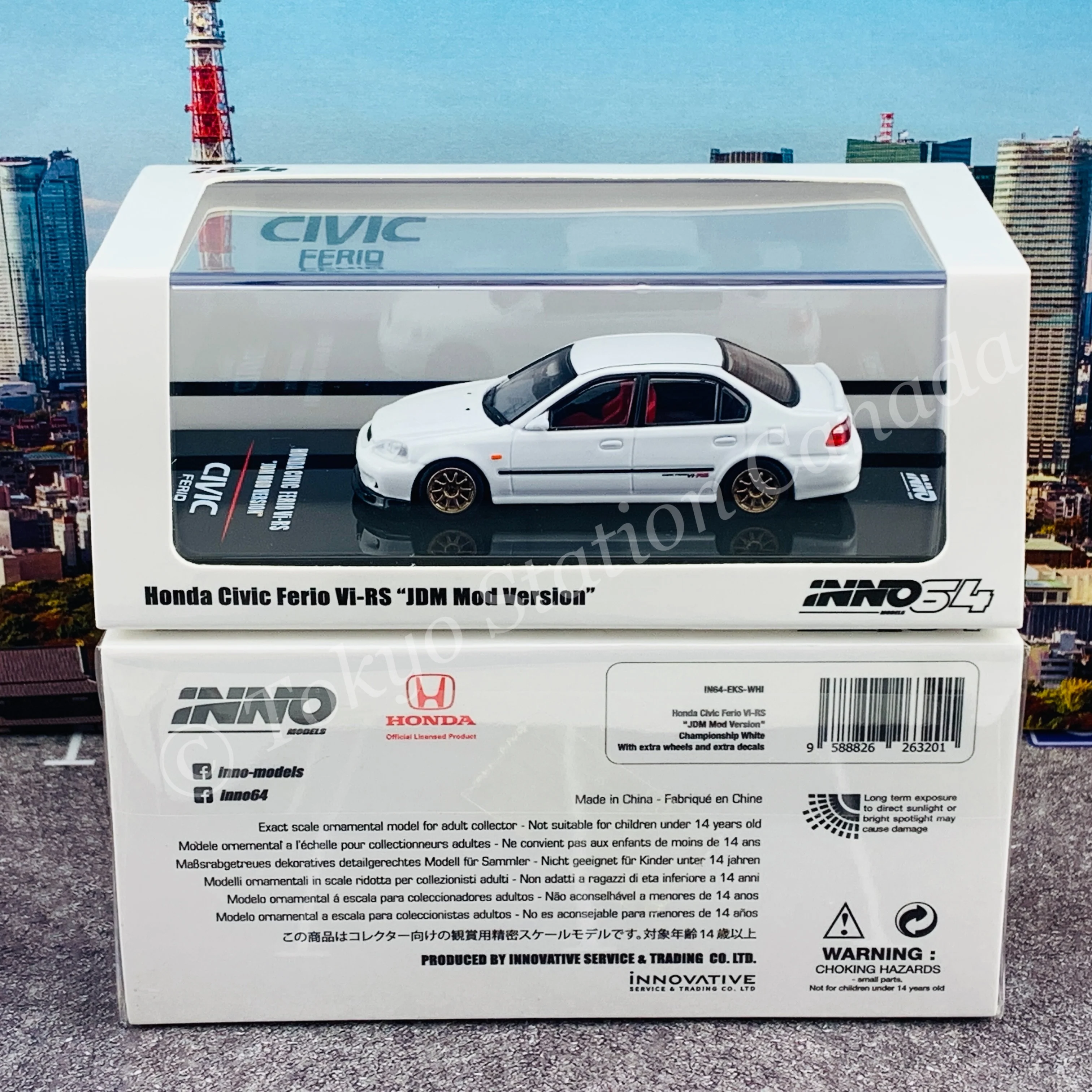 INNO64 1/64 HONDA CIVIC FERIO Vi-RS "JDM MOD VERSION" Championship White With extra wheels and extra decals IN64-EKS-WHI - Image 7