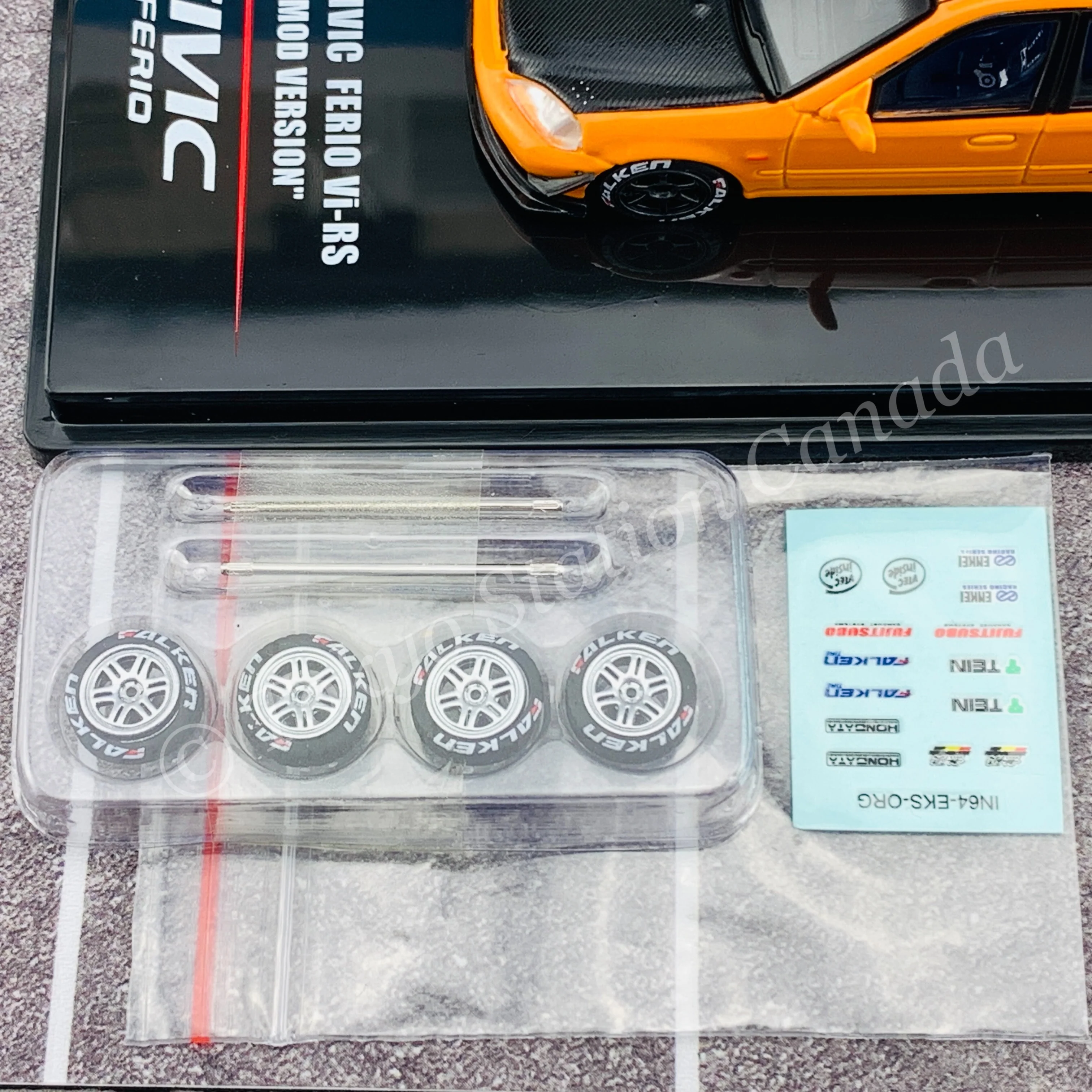 INNO64 1/64 HONDA CIVIC FERIO Vi-RS "JDM MOD VERSION" Metallic Orange With extra wheels and extra decals IN64-EKS-ORG - Image 6