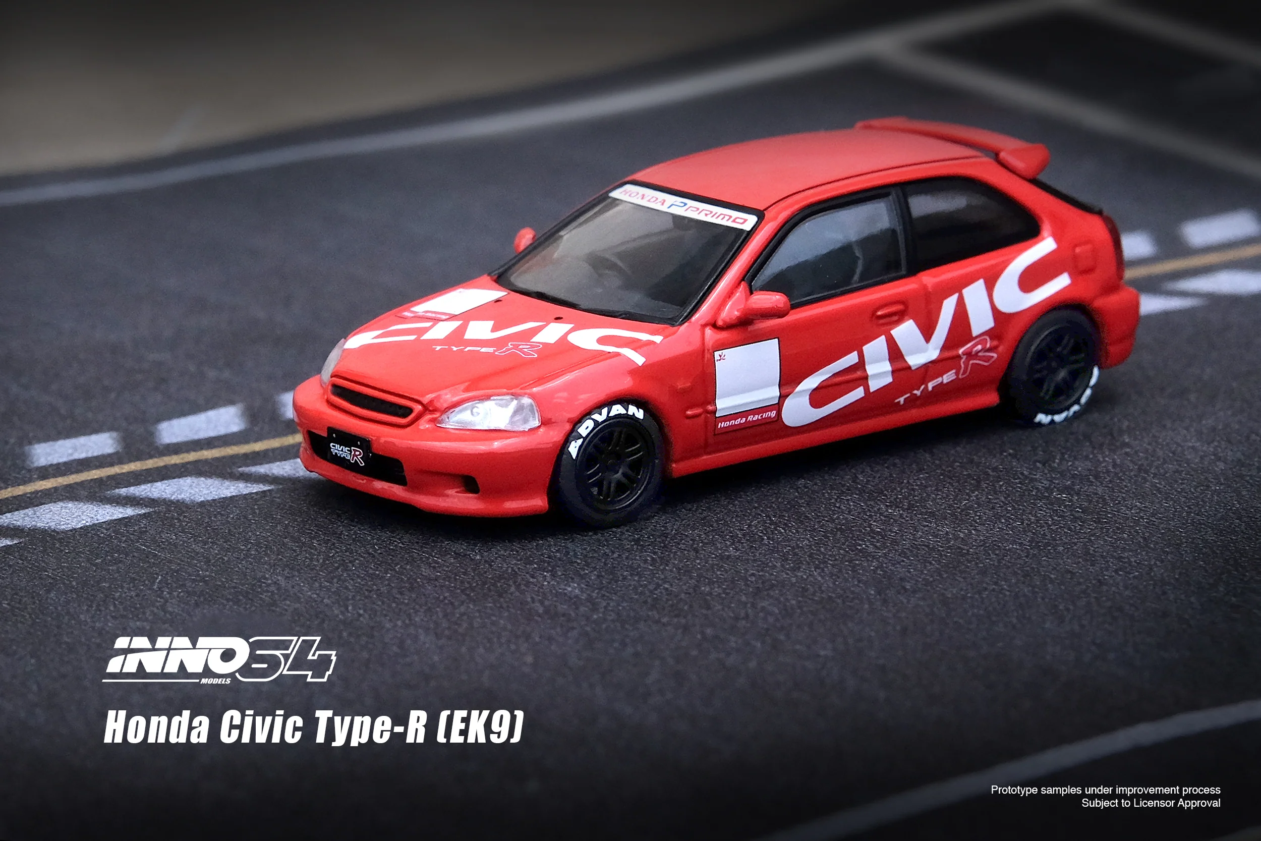 INNO64 1/64 HONDA CIVIC Type-R (EK9) Red With "CIVIC" Livery IN64-EK9-REDC - Image 2