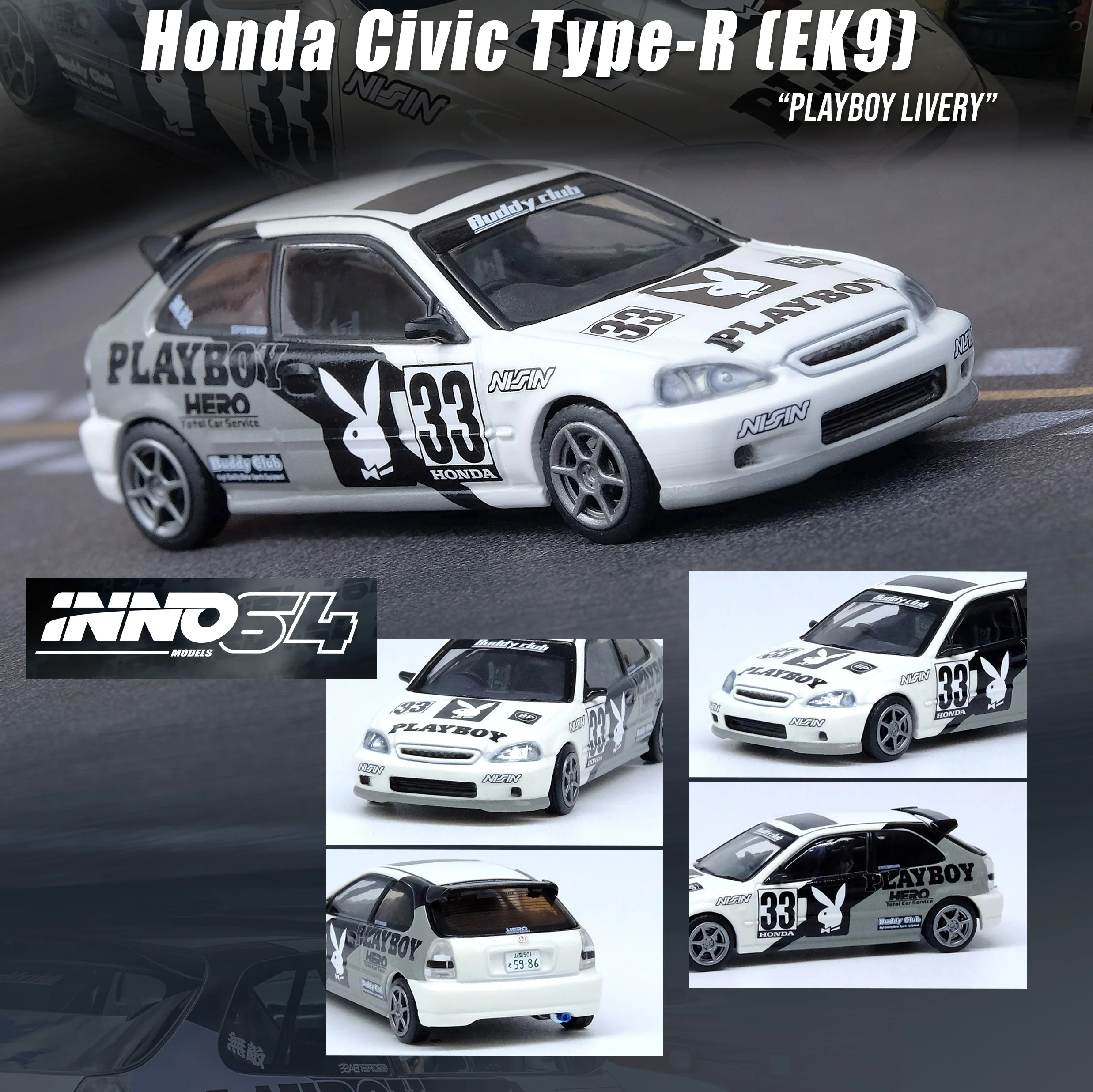 INNO64 1/64 HONDA CIVIC TYPR-R (EK9) "PLAYBOY" Livery IN64-EK9-PB