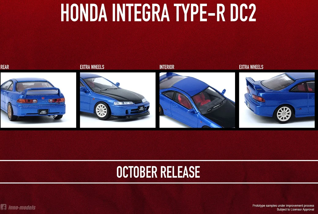 INNO64 1/64 HONDA INTEGRA TYPE-R DC2 Blue W/ Extra wheels and Extra decals IN64-DC2-BLU - Image 8