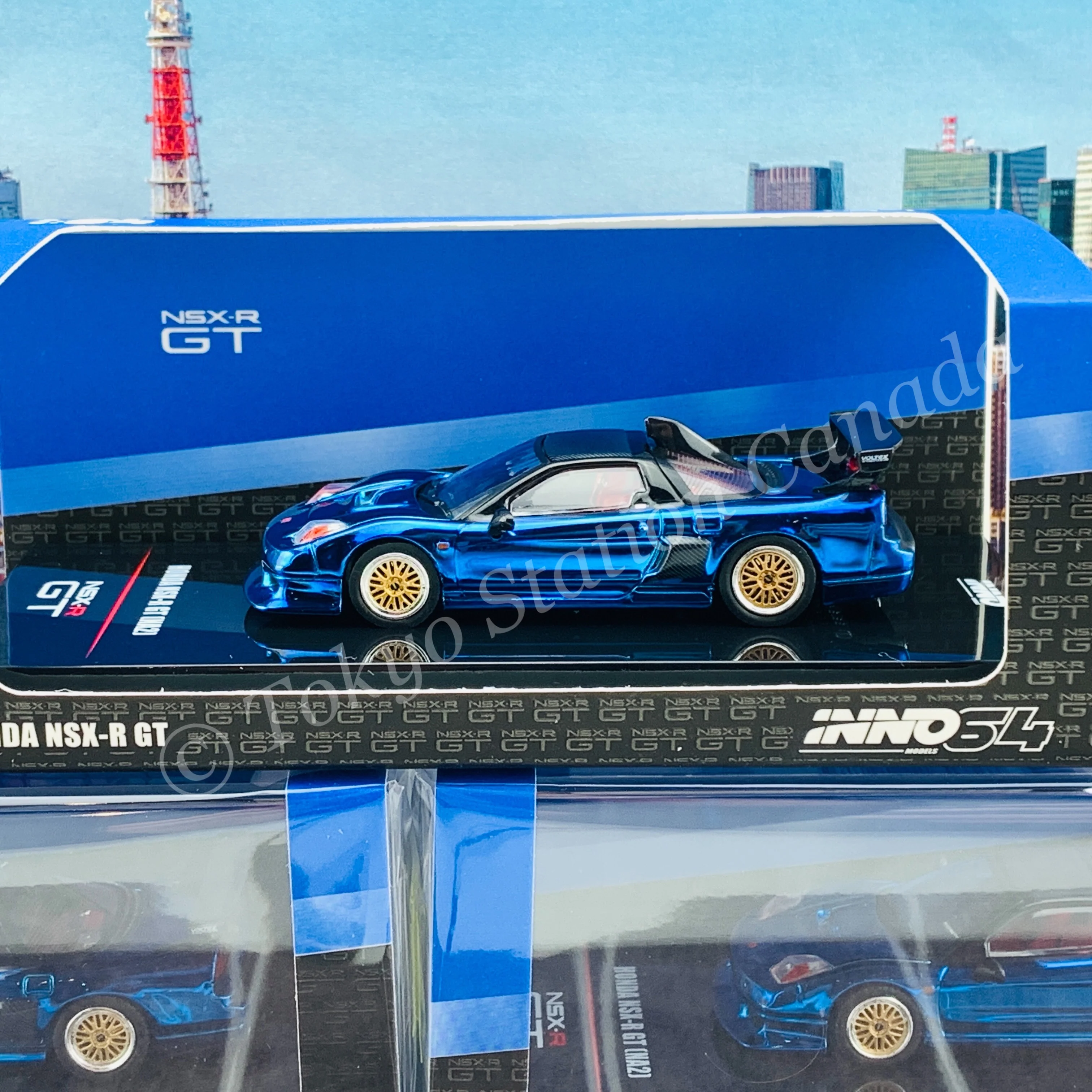 INNO64 1/64 HONDA NSX-R GT (NA2) Blue Chrome W/ Extra Wheels IN64-NSXGT-BLUCH - Image 2