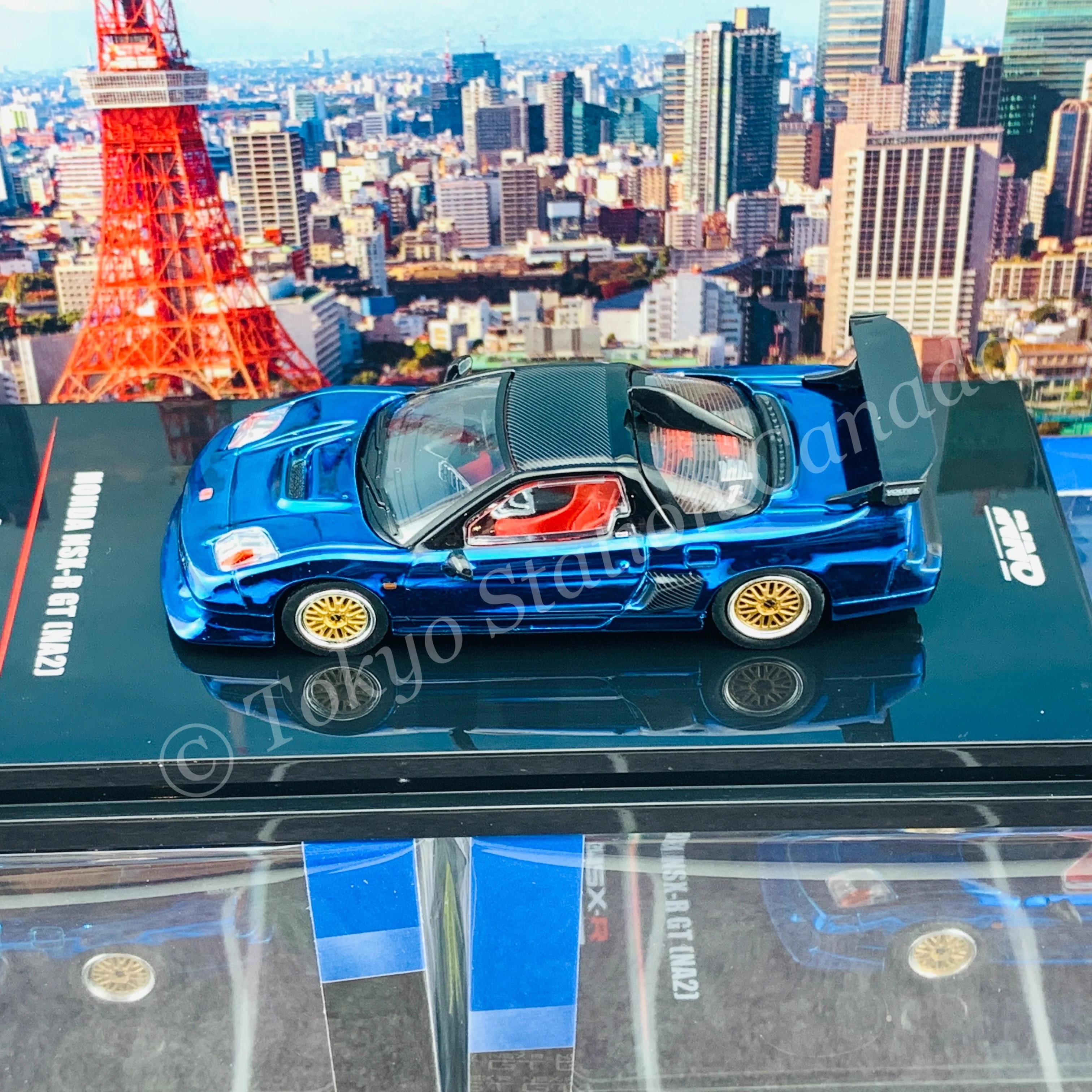 INNO64 1/64 HONDA NSX-R GT (NA2) Blue Chrome W/ Extra Wheels IN64-NSXGT-BLUCH - Image 3