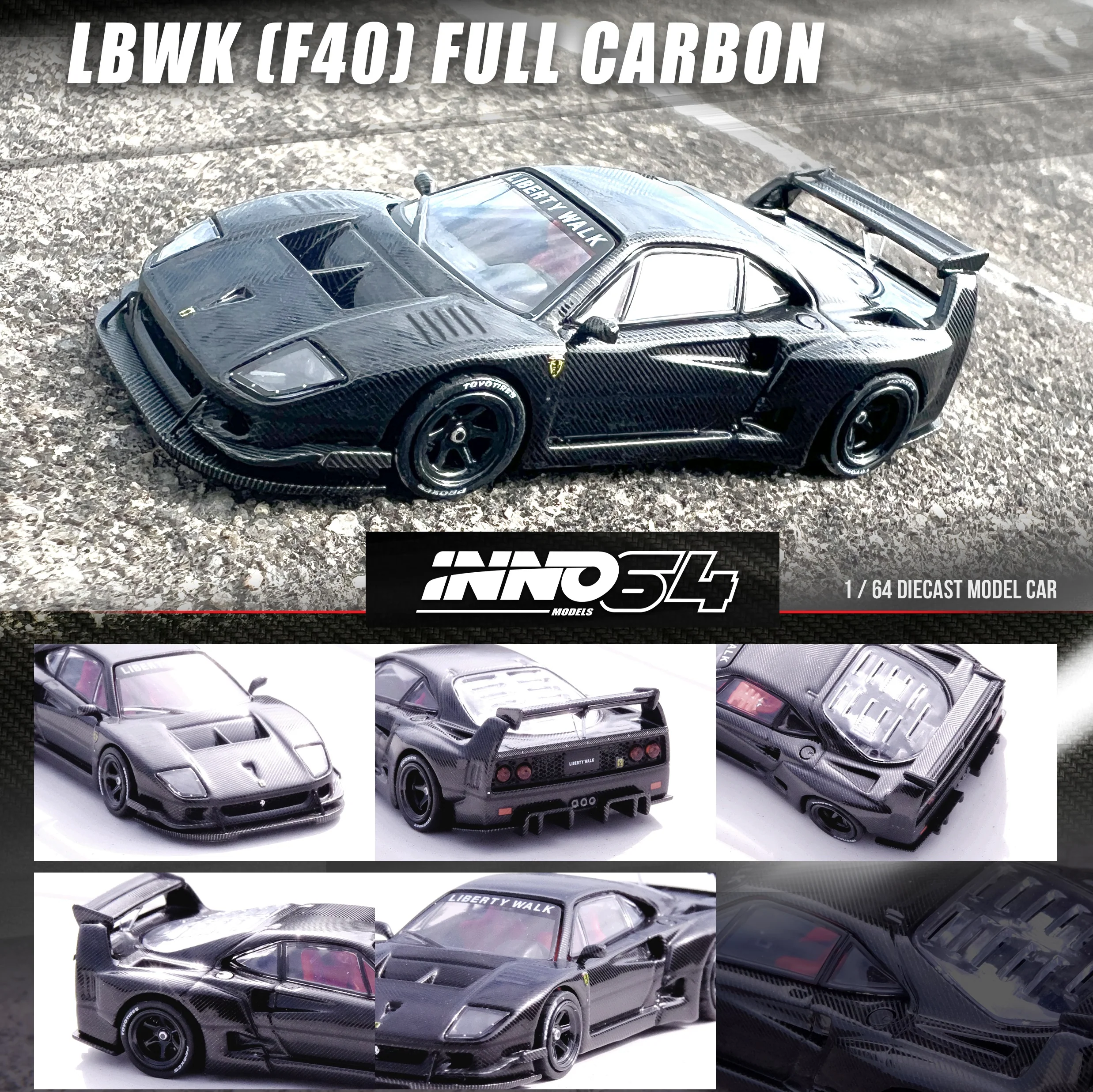 INNO64 1/64 LBWK F40 Full Carbon IN64-LBWKF40-FC - Image 3