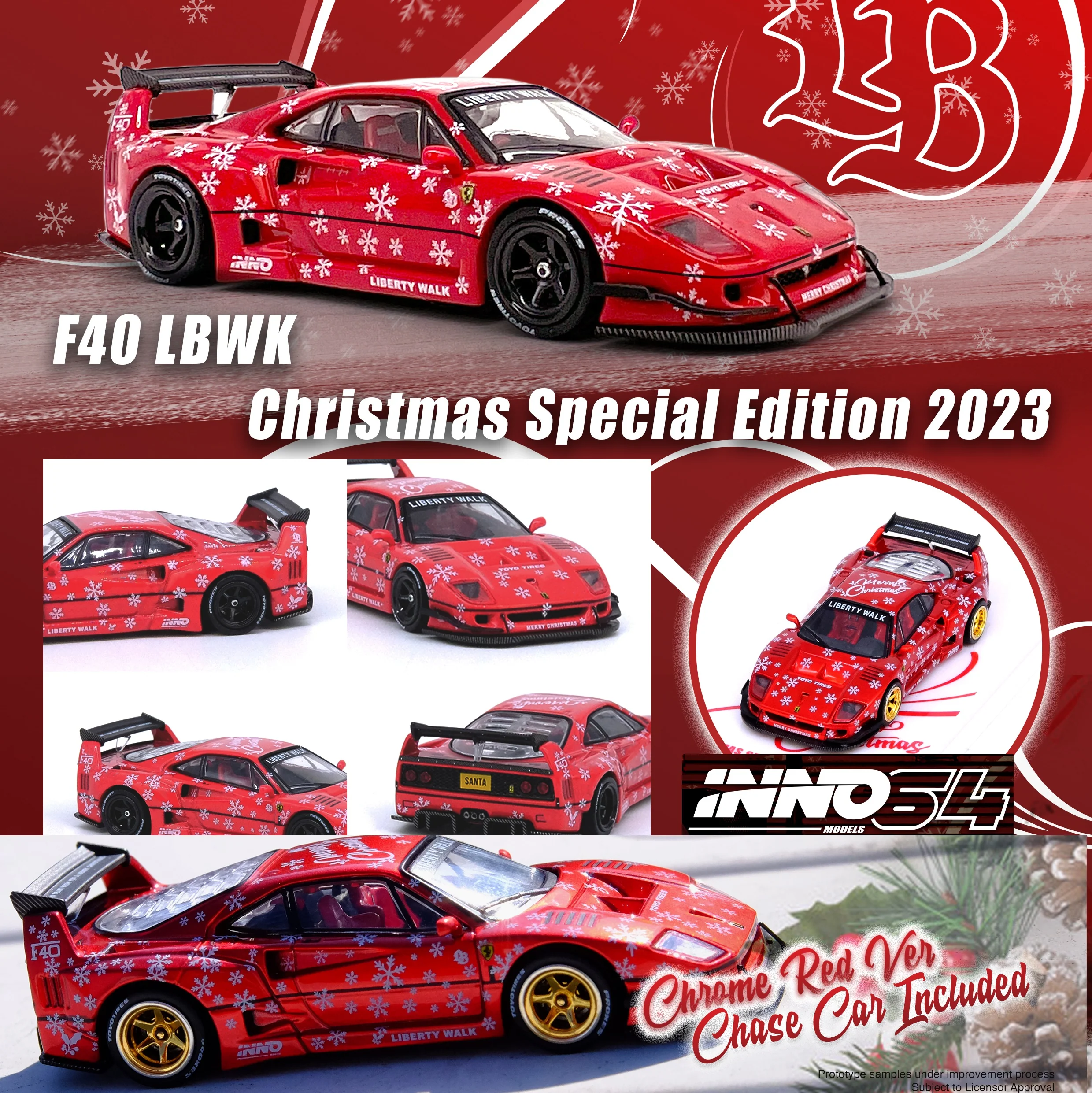 INNO64 1/64 LBWK F40 XMAS 2023 Special Edition (Chase Car Randomly Packed) IN64-LBWKF40-XMAS23 - Image 3