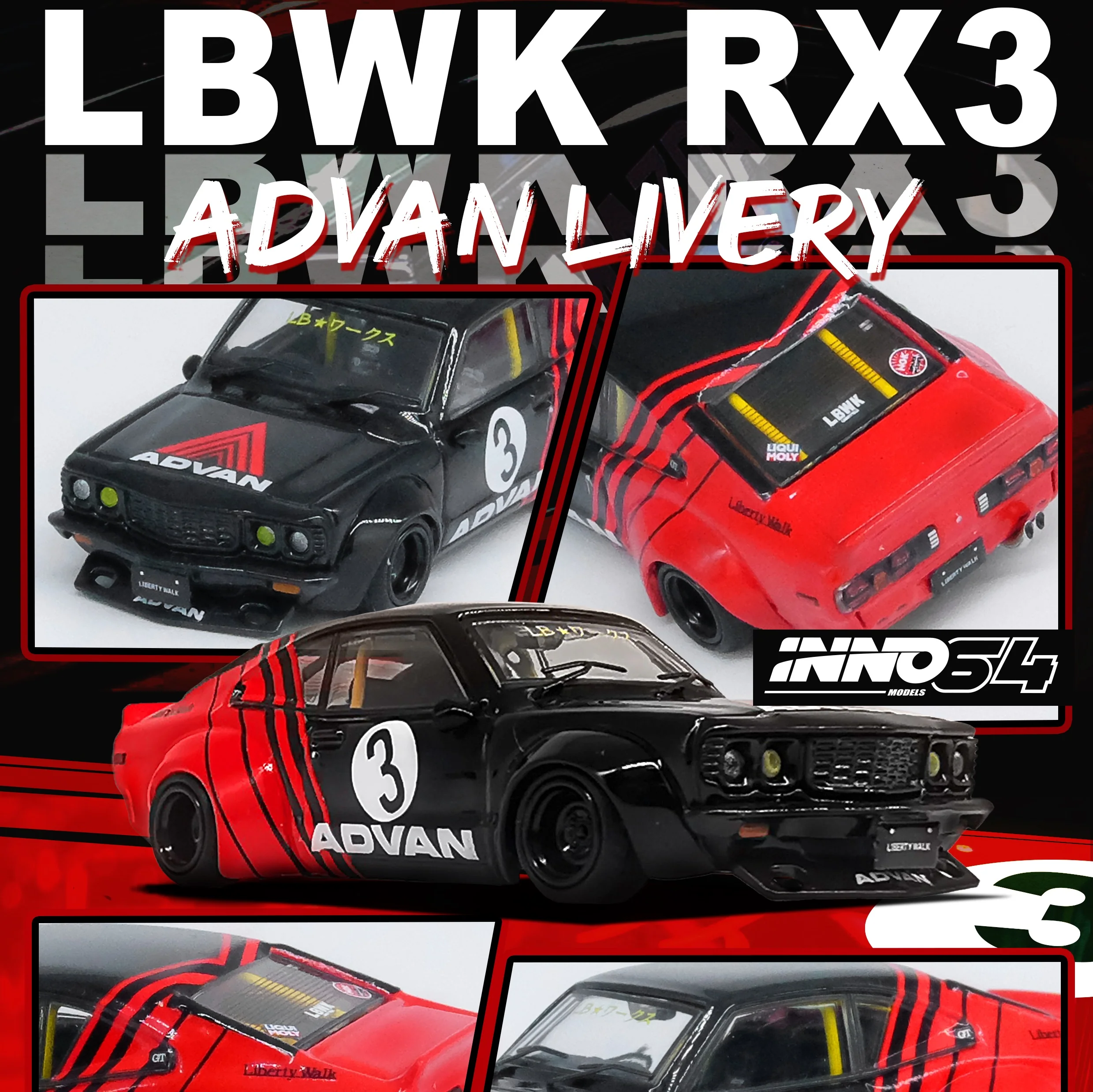 INNO64 1/64 LBWK MAZDA RX3 SAVANNA  "ADVAN LIVERY" IN64-LBWKRX3-02 - Image 2