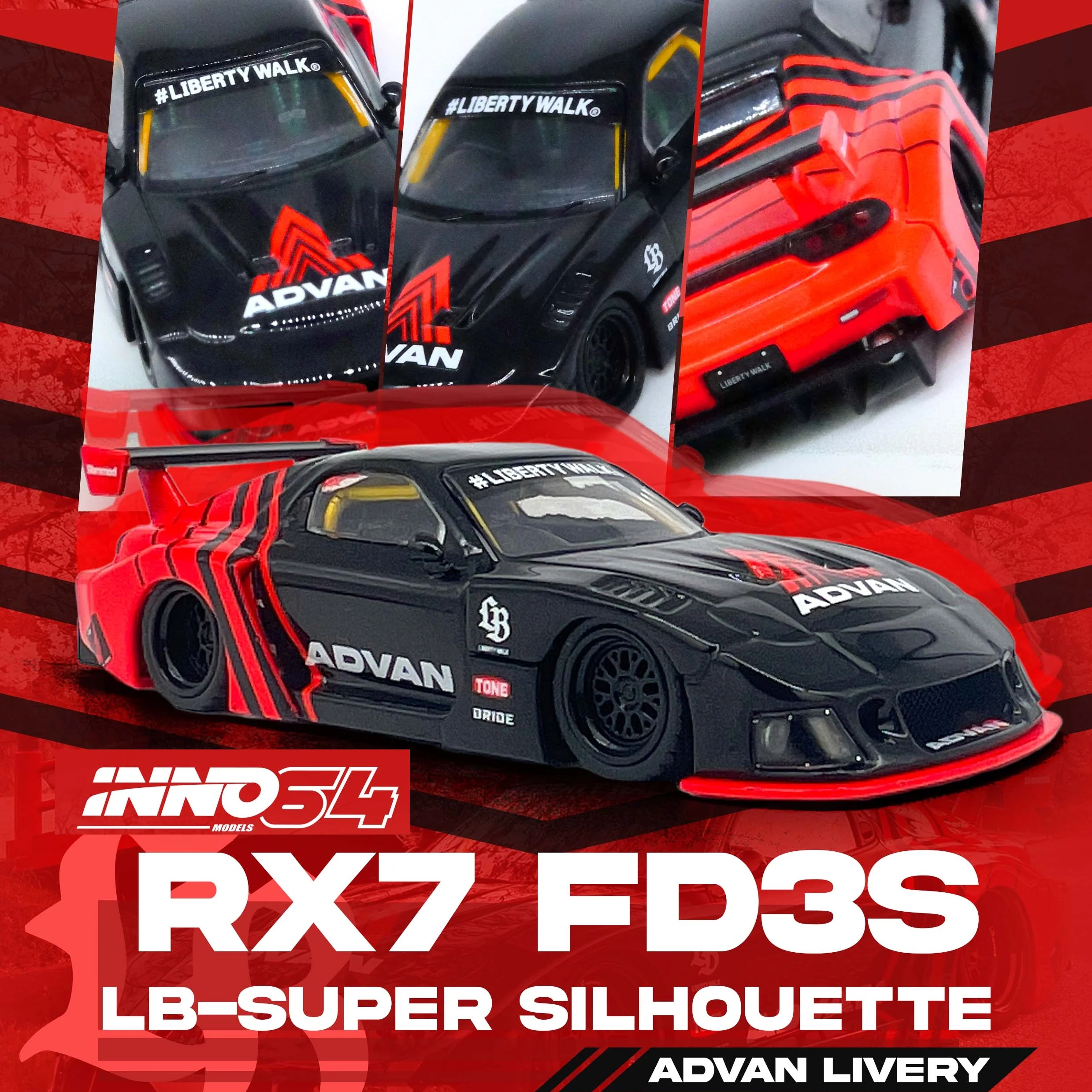 INNO64 1/64 LBWK MAZDA RX7 (FD3S) LB-SUPER SILHOUETTE "ADVAN LIVERY" IN64-LBWK-RX7-05 - Image 2