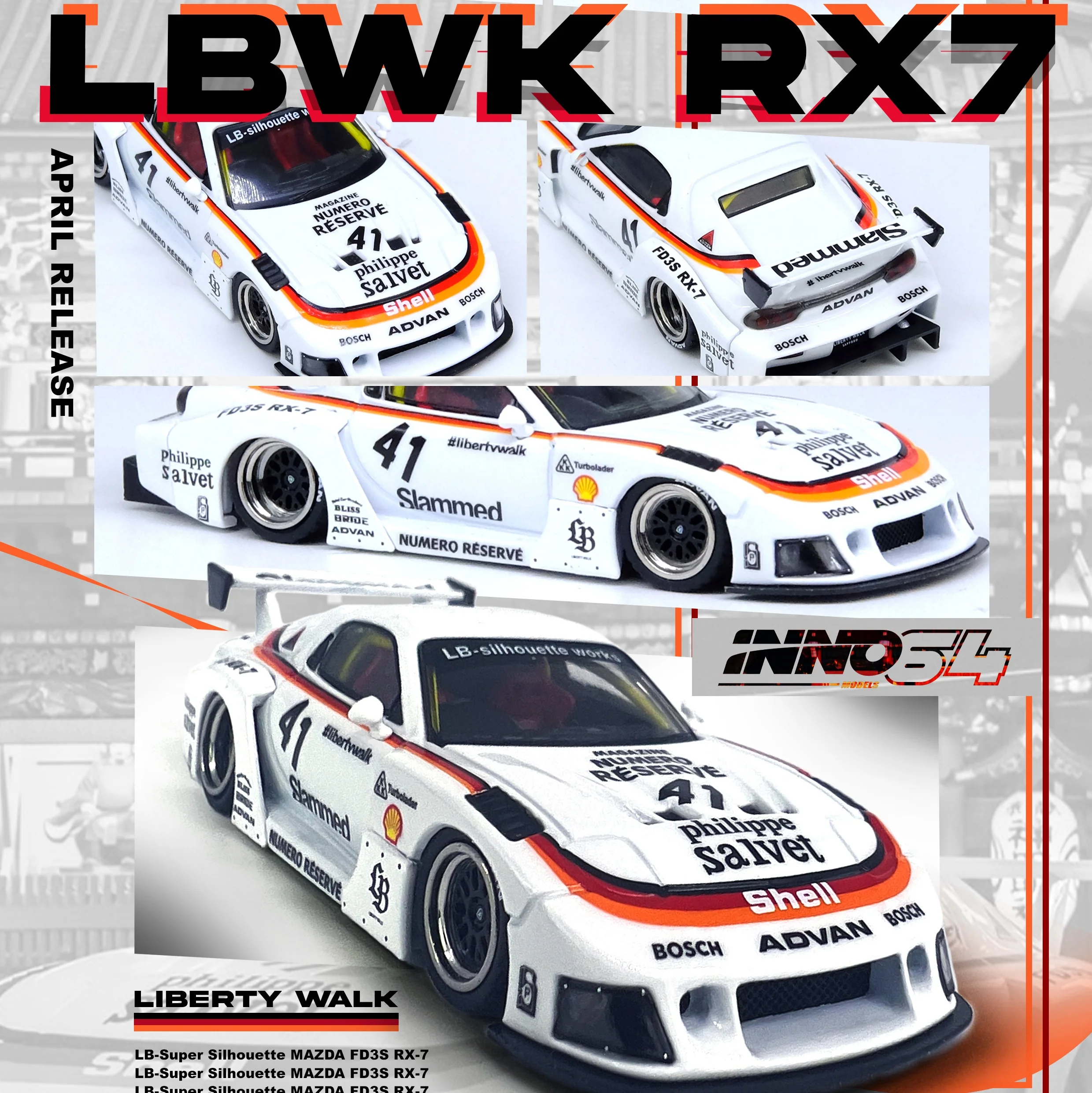 INNO64 1/64 MAZDA RX7 (FD3S) LB-SUPER SILHOUETTE - White IN64-LBWK-RX7-02 - Image 6