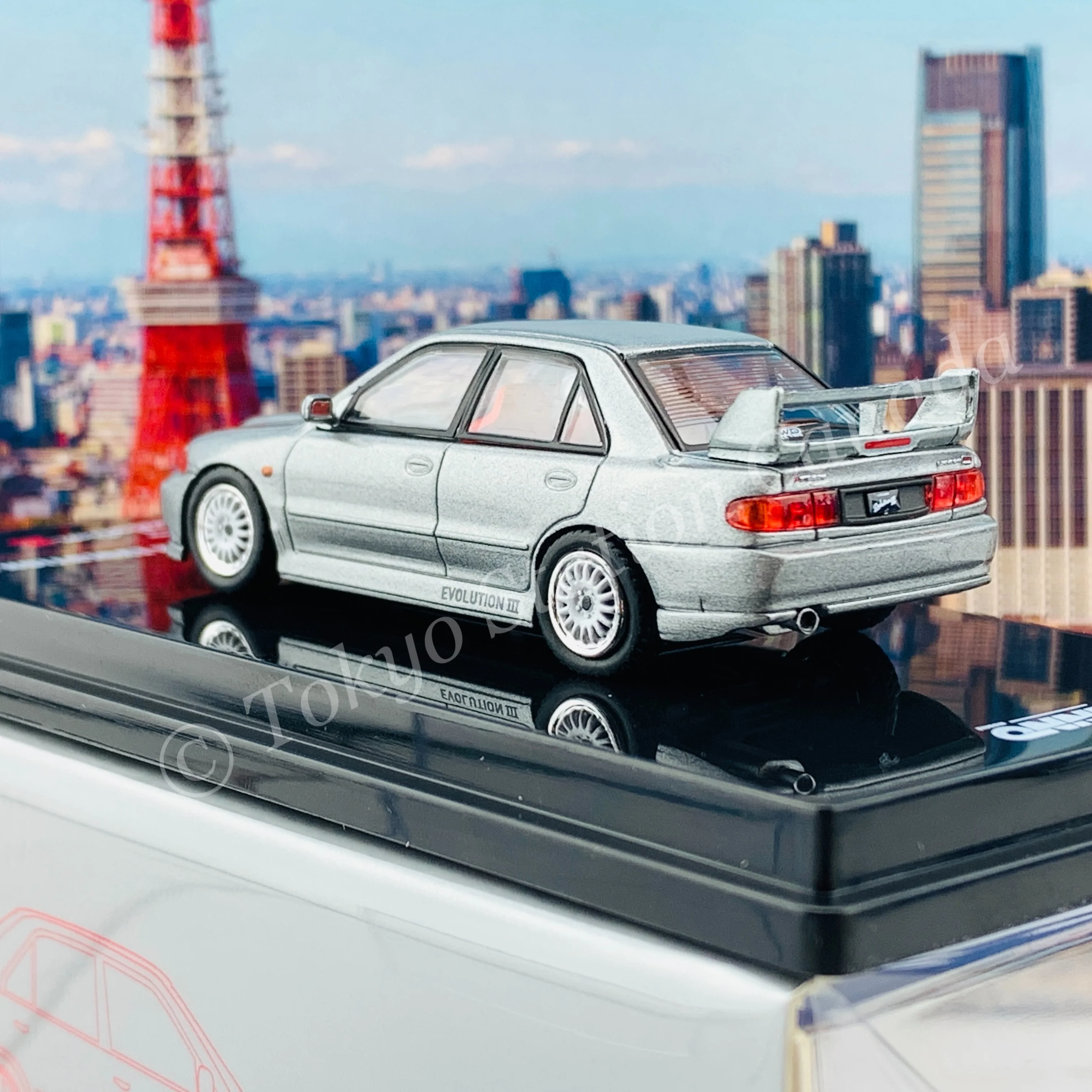 INNO64 1/64 MITSUBISHI LANCER EVOLUTION III GSR Metallic Grey With Extra Decals and Extra Wheels IN64-EVO3-MG - Image 5