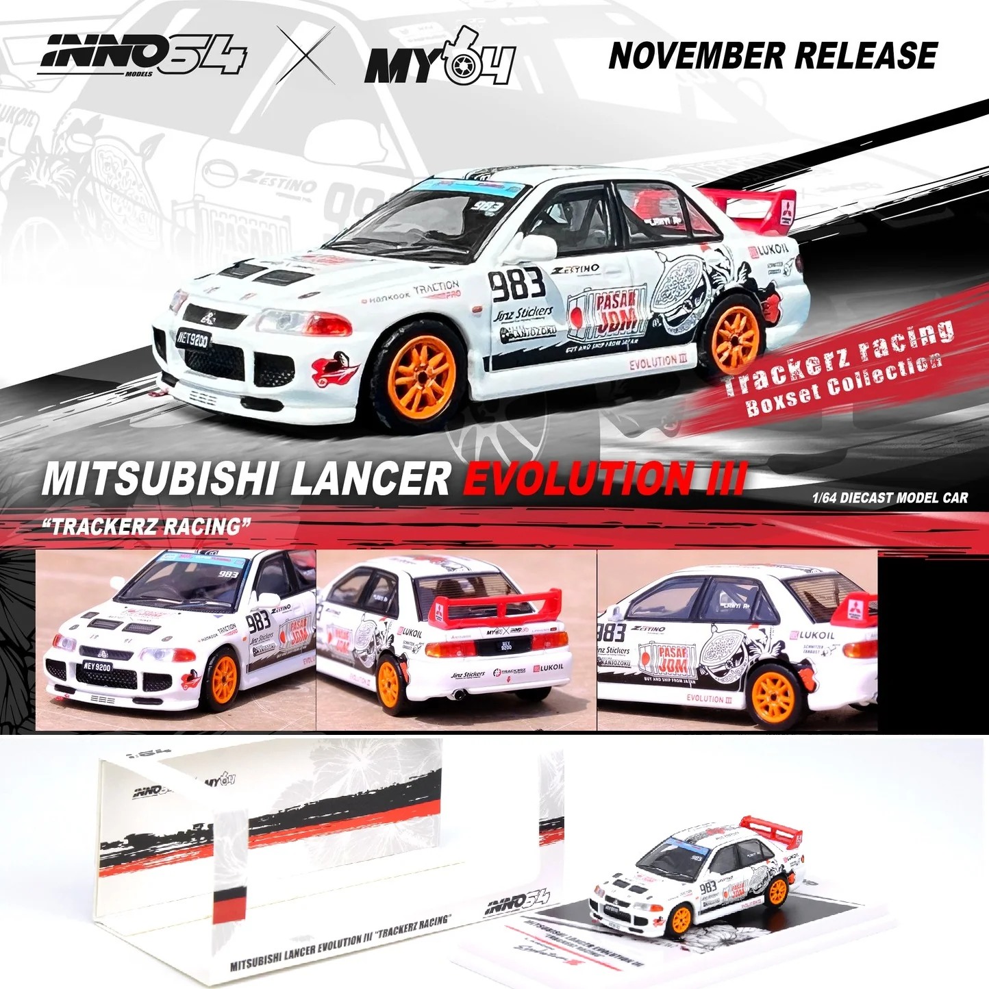 INNO64 1/64 MITSUBISHI LANCER EVOLUTION III "TRACKERZ RACING”  Malaysia Special Edition IN64-EVOIII-TRACKERZ - Image 3