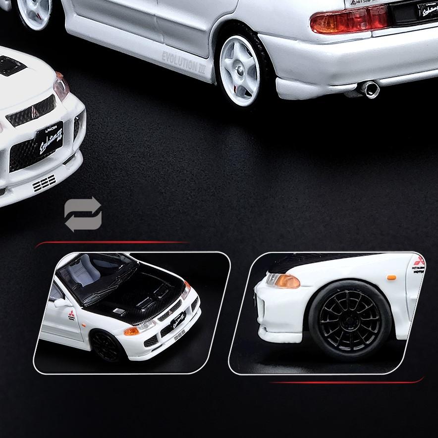 INNO64 1/64 MITSUBISHI LANCER EVOLUTION III White with Extra Decals and Wheels  IN64-EVO3-WHI - Image 6