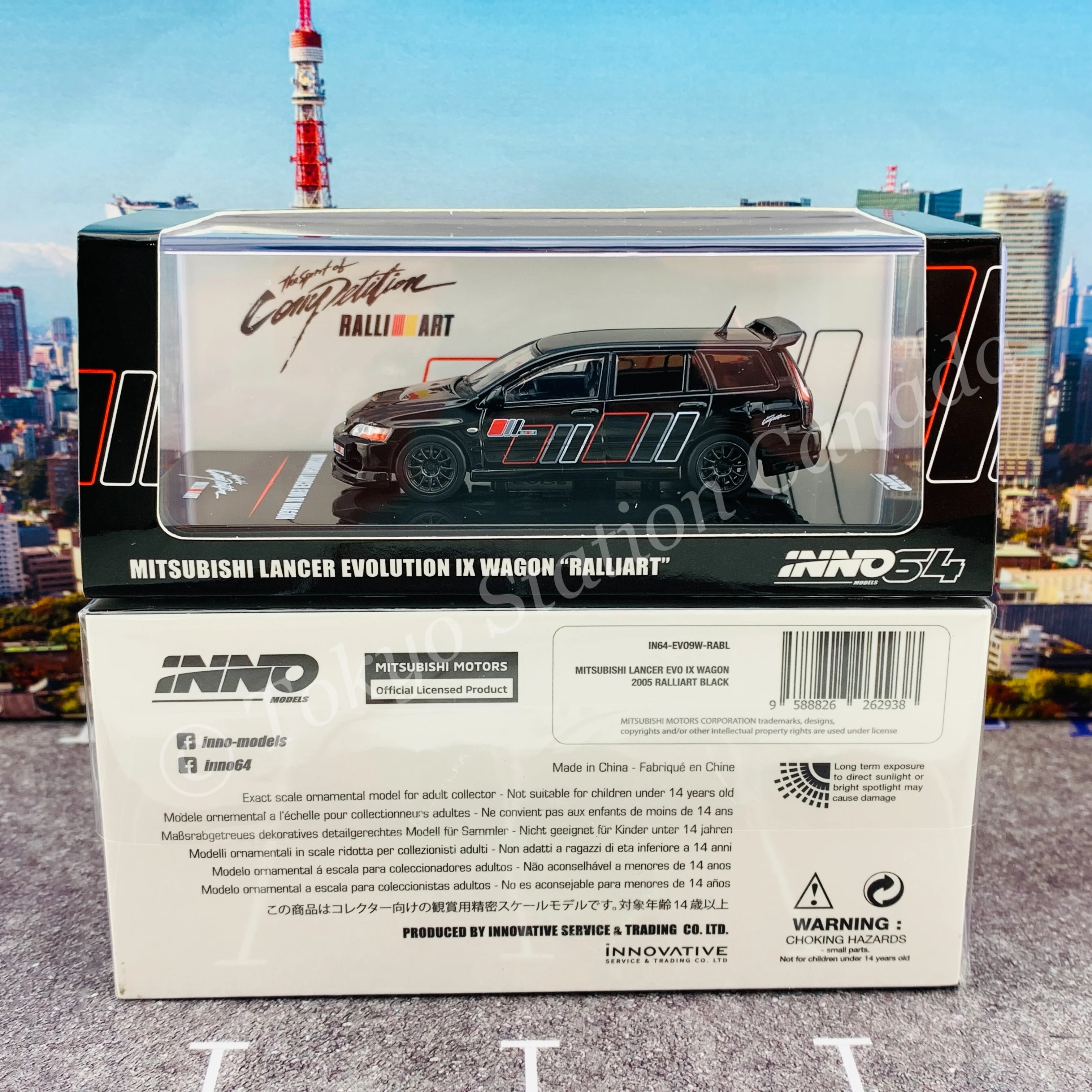 INNO64 1/64 MITSUBISHI LANCER EVOLUTION IX WAGON 2005 RALLIART Black IN64-EVO9W-RABL - Image 6