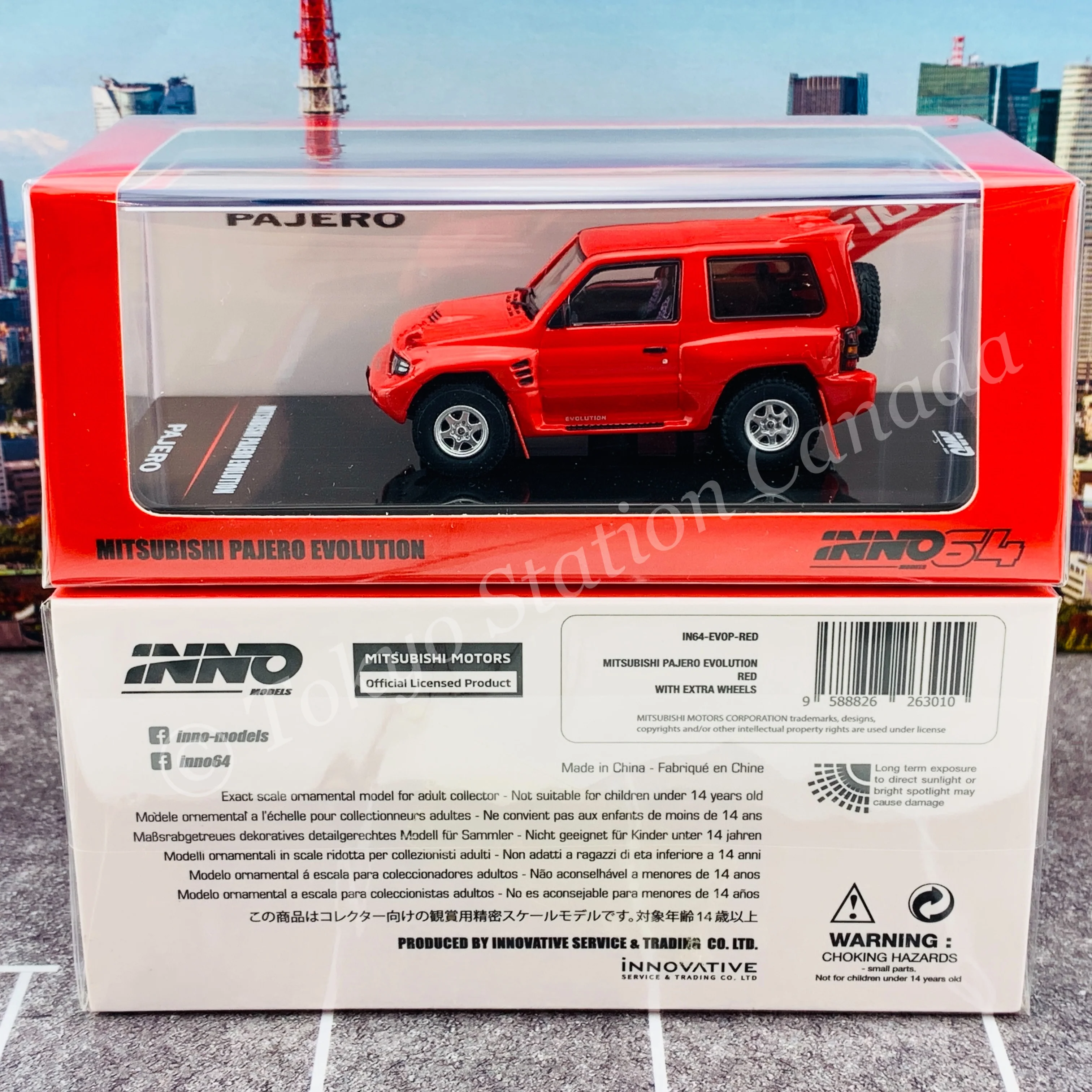 INNO64 1/64 MITSUBISHI PAJERO EVOLUTION Red With Extra Wheels IN64-EVOP-RED - Image 7