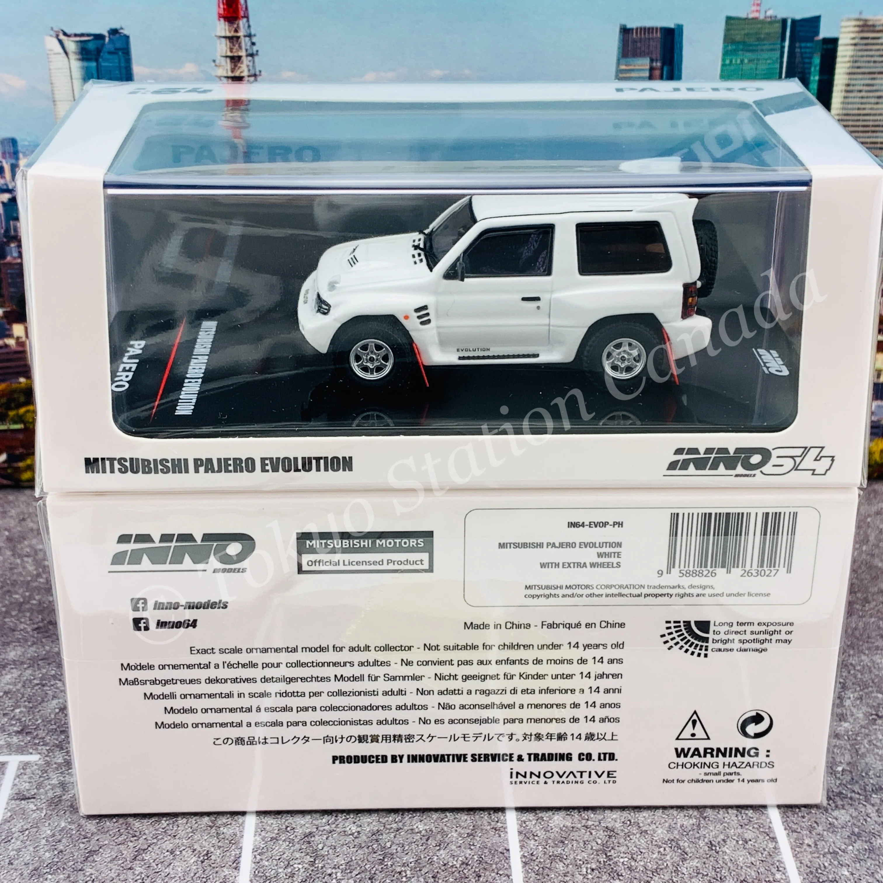 INNO64 1/64 MITSUBISHI PAJERO EVOLUTION White With Extra Wheels IN64-EVOP-PH - Image 7