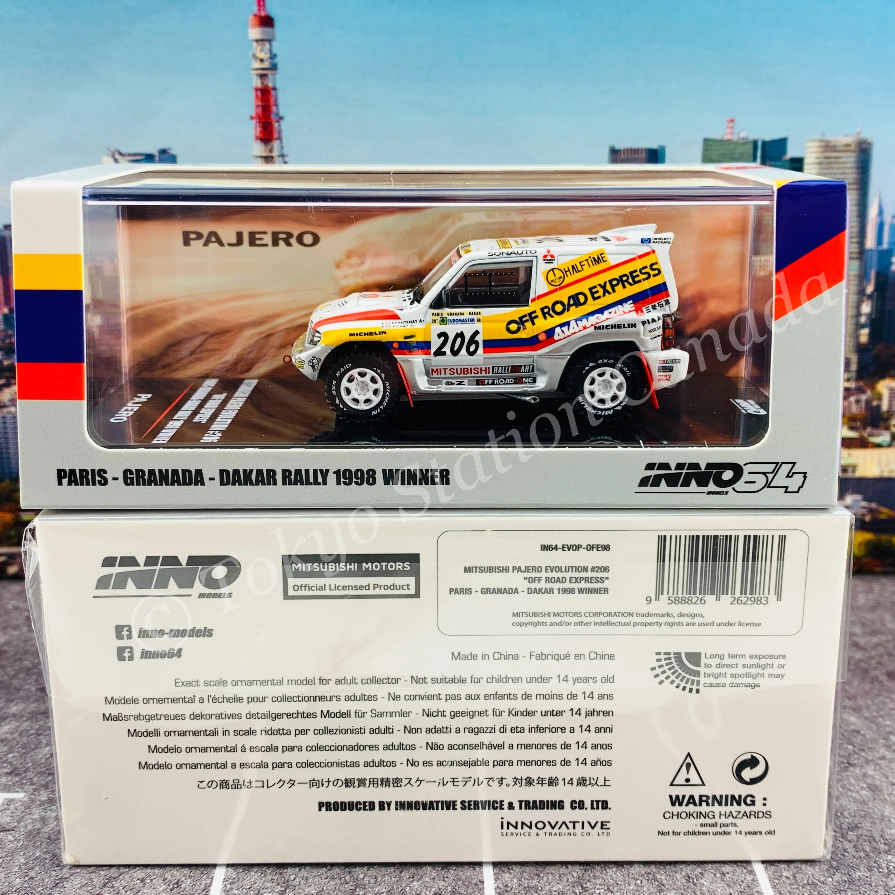 INNO64 1/64 MITSUBISHI PAJERO EVOLUTION #206 "OFF ROAD EXPRESS" Paris - Granada - Dakar 1998 Winner IN64-EVOP-OFE98 - Image 6