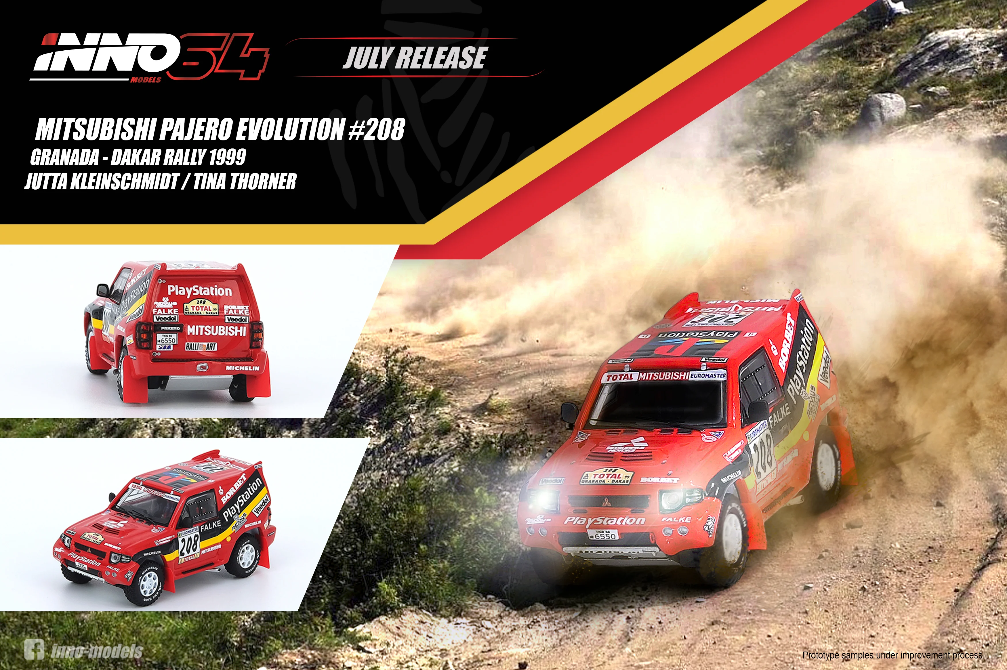 INNO64 1/64 MITSUBISHI PAJERO EVOLUTION #208 "PLATSTATION" Granada - Dakar Rally 1999 2017 IN64-EVOP-PS99 - Image 6