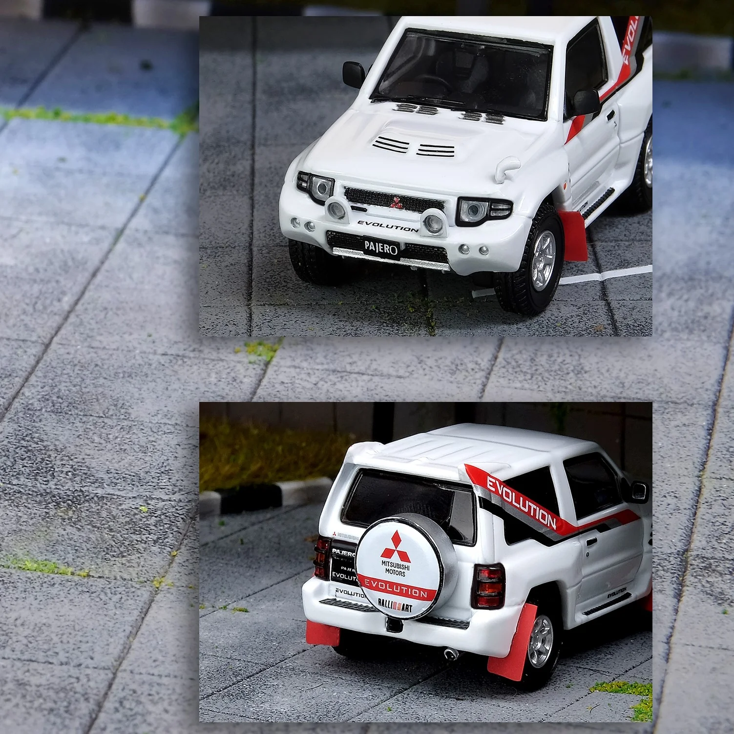 INNO64 1/64 MITSUBISHI PAJERO EVOLUTION White With Extra Wheels IN64-EVOP-WHI - Image 2